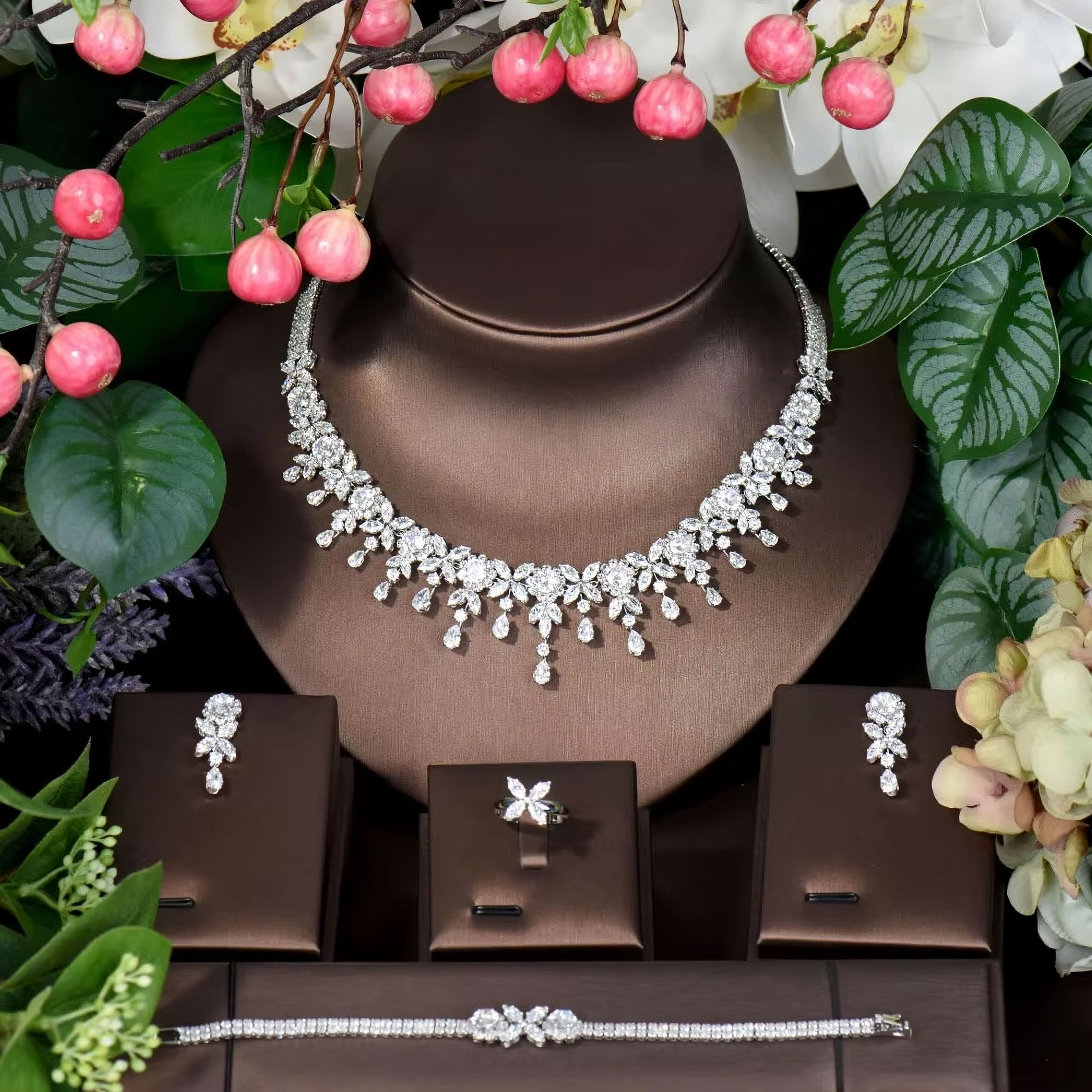 AMBERELLE IVY CZ (WHITE GOLD) 4 PIECE BRIDAL JEWELLERY SET