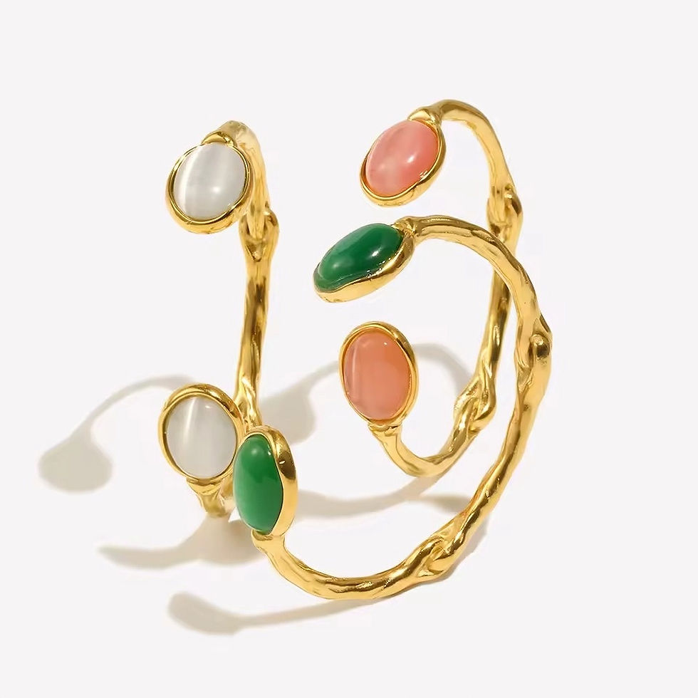 Thumbnail: ROSELLE OVAL NATURAL STONE (18K GOLD) BANGLE BRACELET