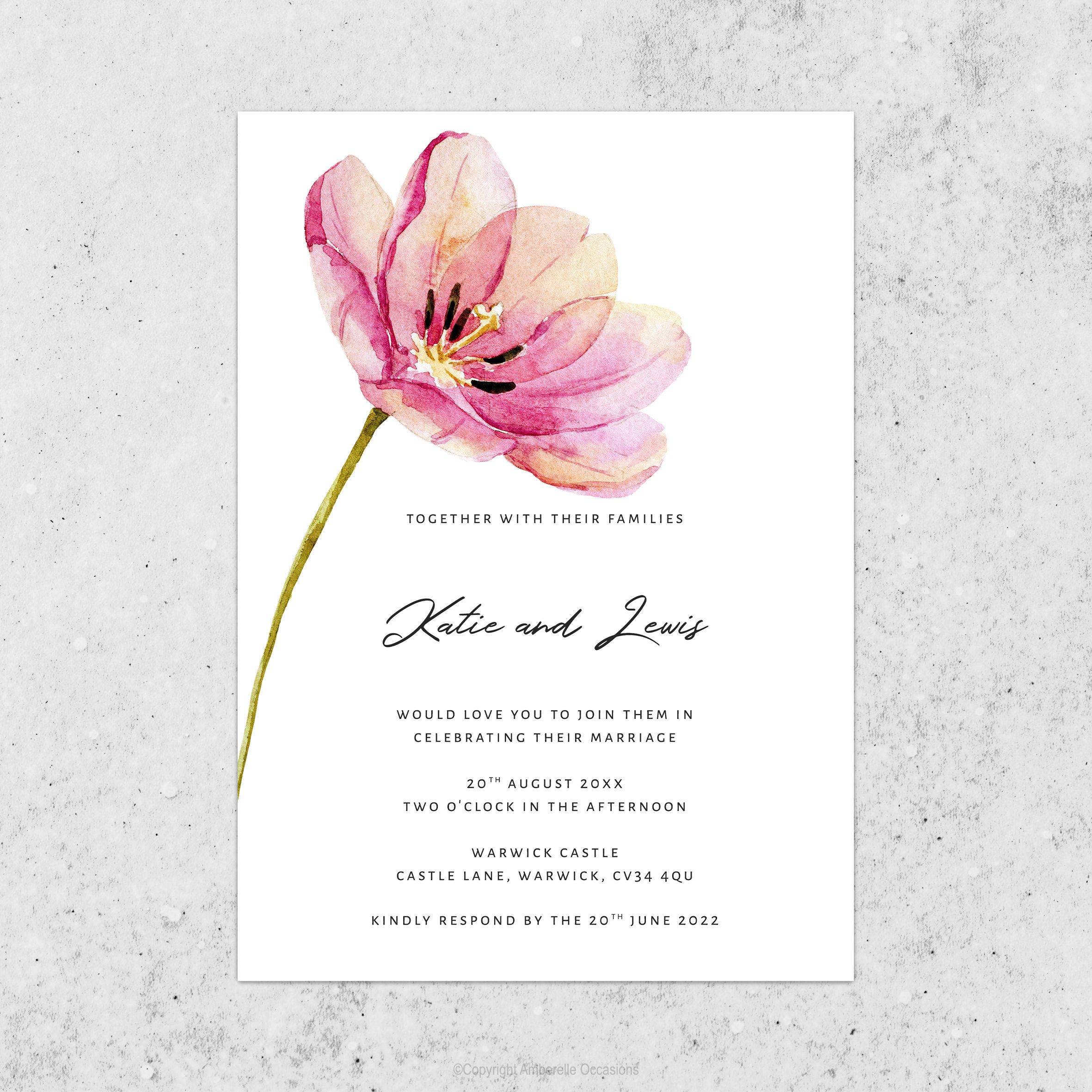 Evoke Pink Lily Floral Wedding Invitation