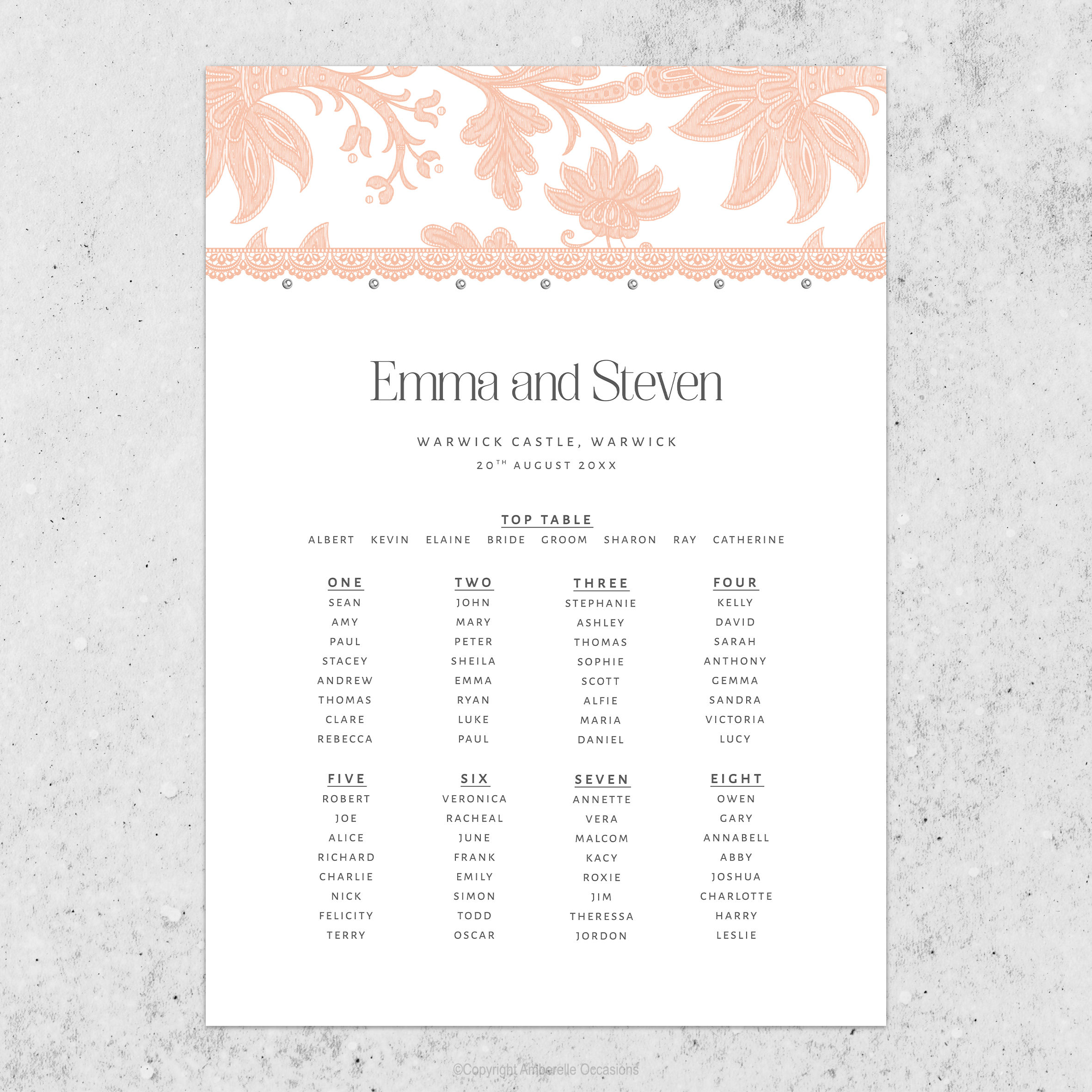 Evoke Lace Pearl Wedding Table Plan