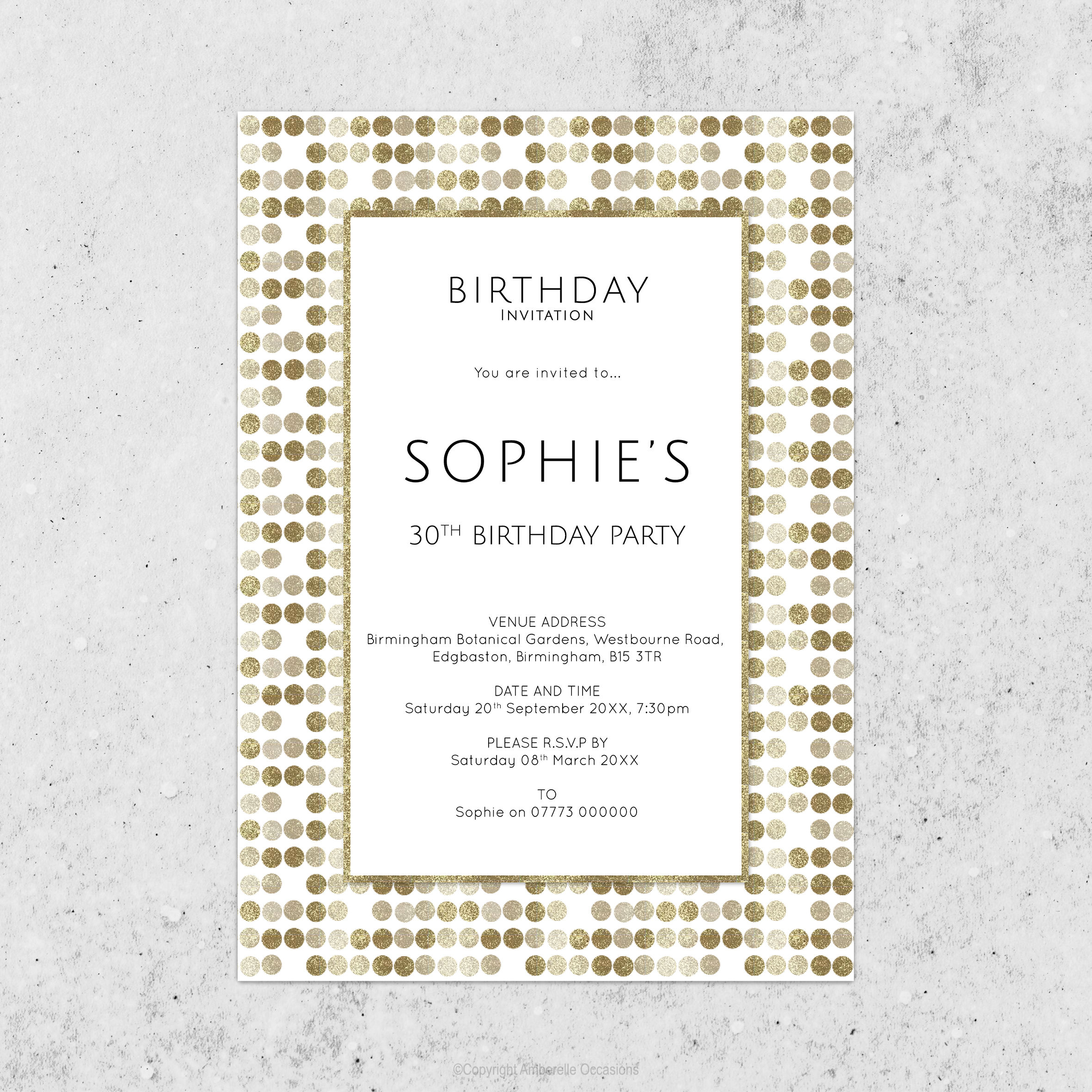 Evoke Gold Circles Birthday Invitation