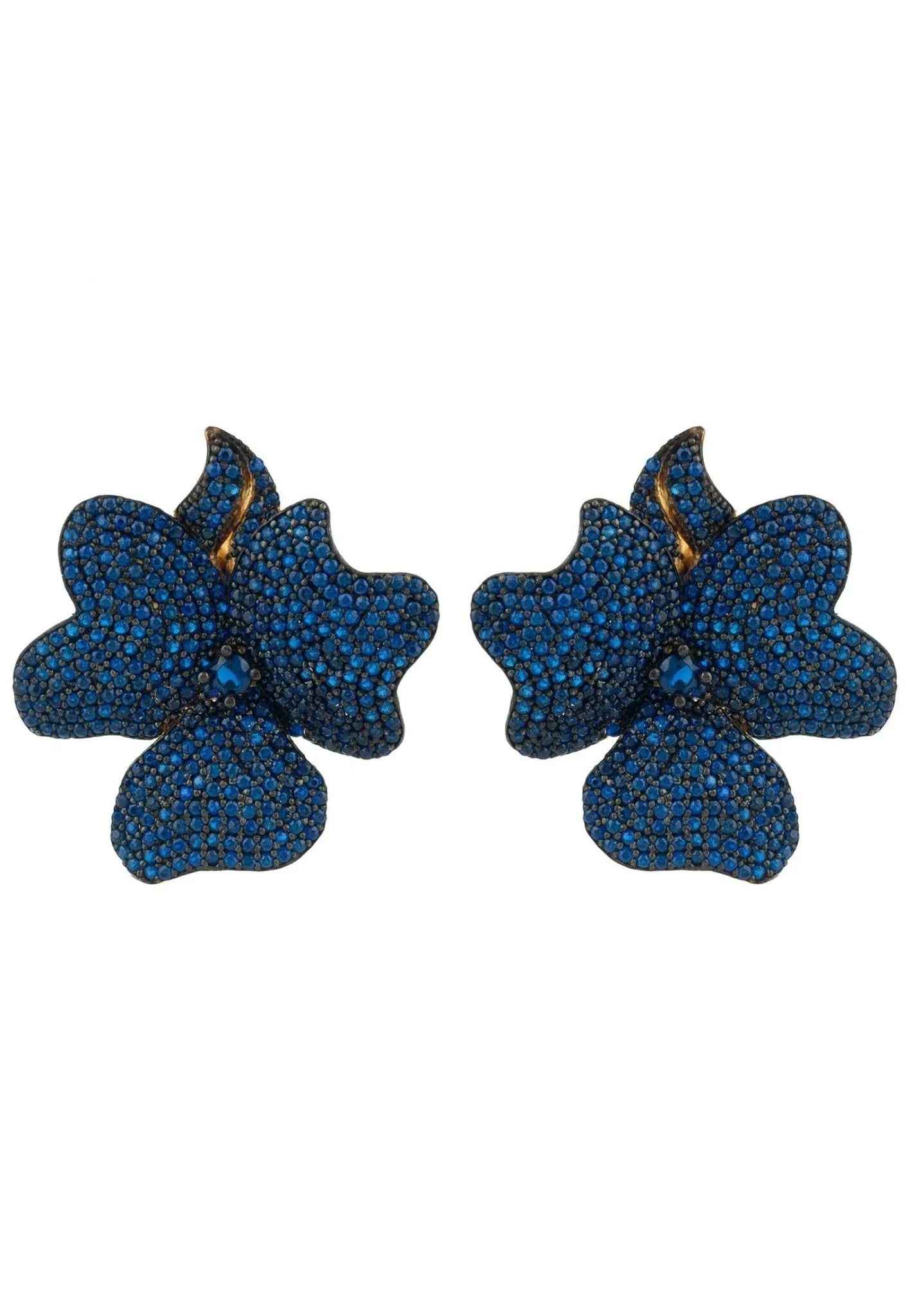 LATELITA FLOWER LARGE SAPPHIRE BLUE CZ (GOLD) STUD EARRINGS