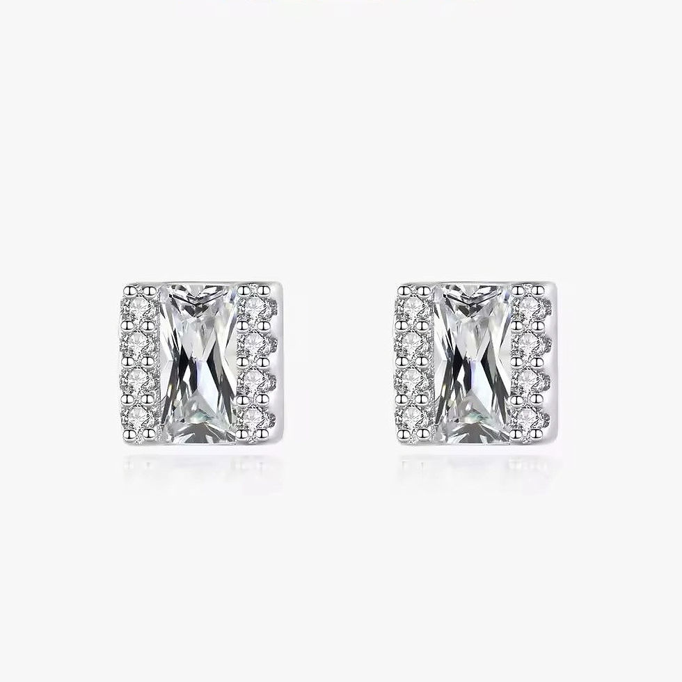 ARIELLE THREE SECTION SQUARE CZ (SILVER) STUD EARRINGS