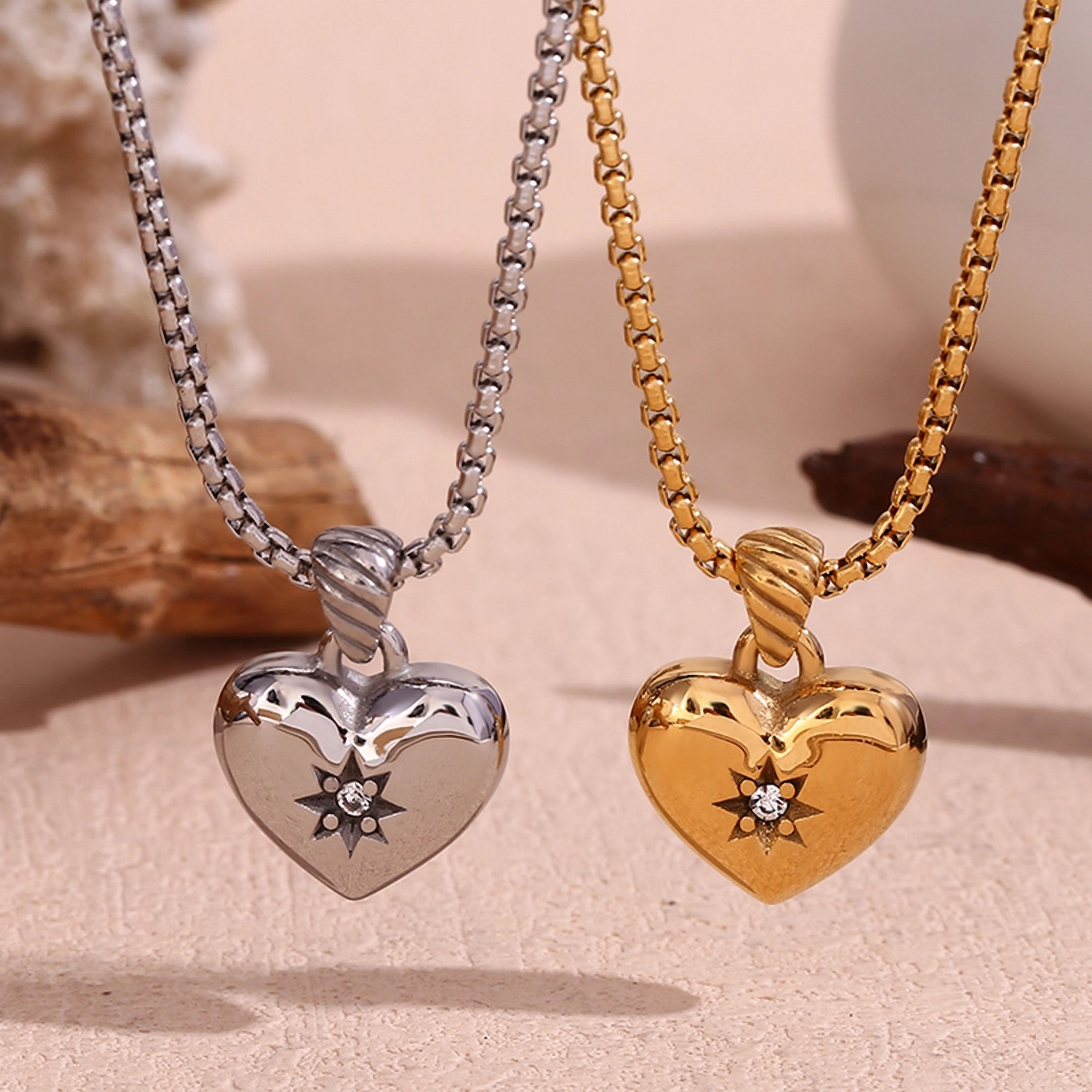 ROSELLE HEART STAR CZ (SILVER, 18K GOLD) NECKLACE
