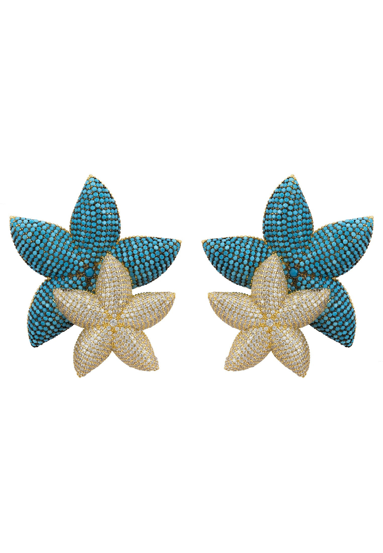 LATELITA LARGE STARFISH FLOWER TURQUOISE CZ (GOLD) STUD EARRINGS