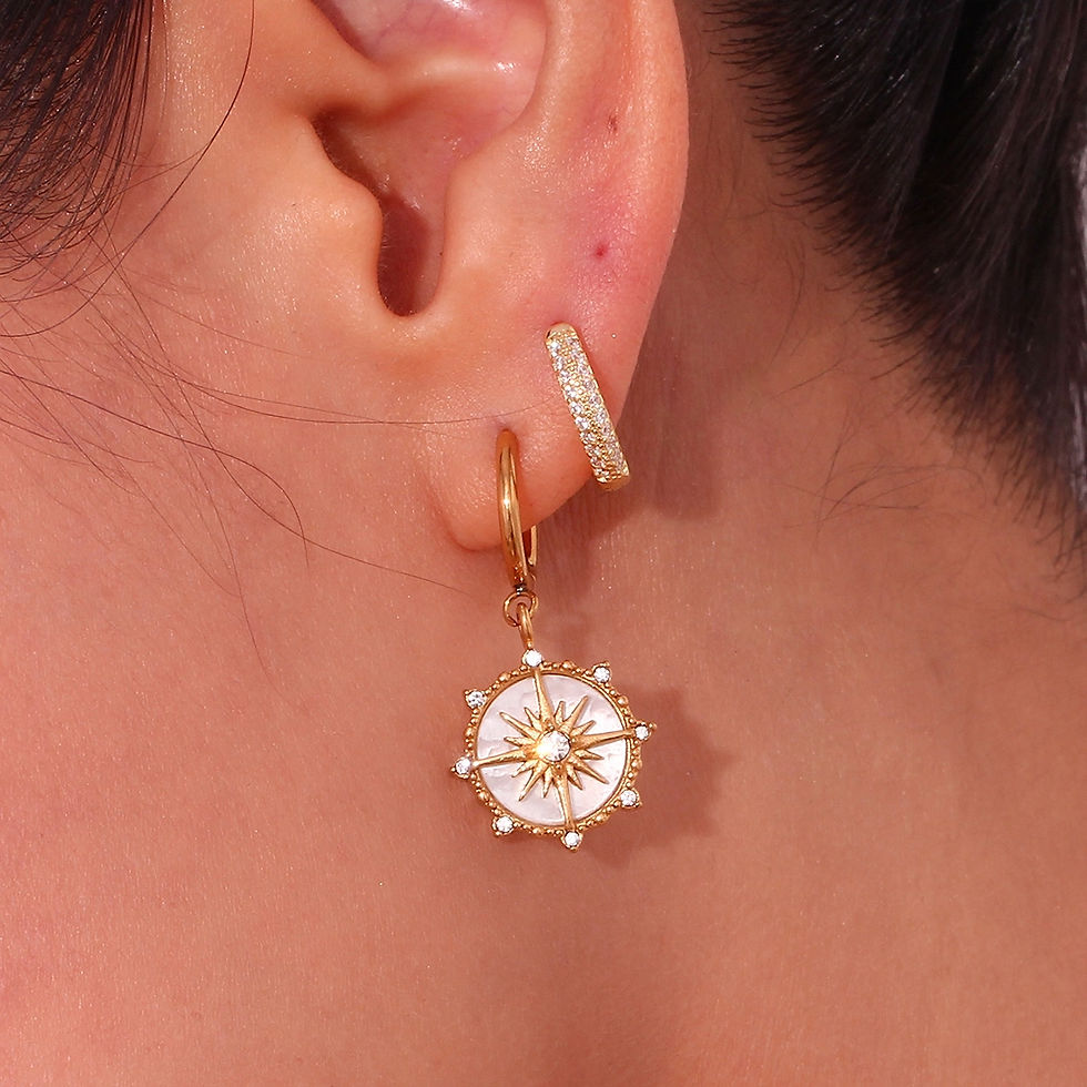 Thumbnail: ROSELLE MOTHER-OF-PEARL CZ STAR (18K GOLD) DROP EARRINGS