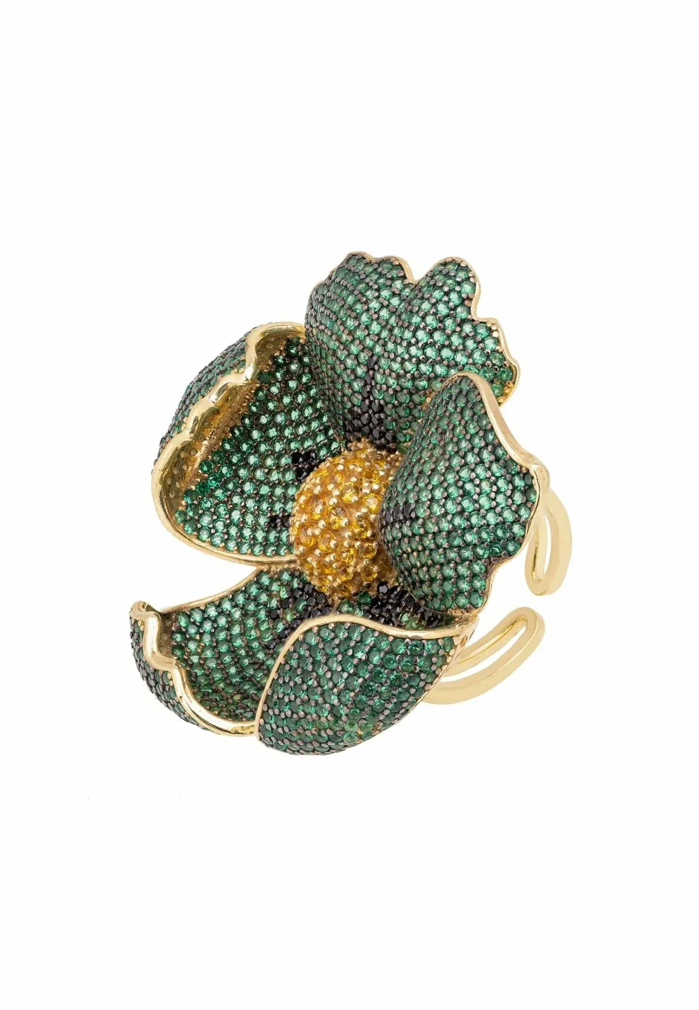 LATELITA POPPY FLOWER GREEN CZ (GOLD) COCKTAIL RING