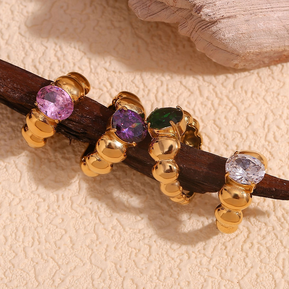 Thumbnail: ROSELLE ROUND BEAD WAVE CZ COLOURFUL SHAPES (18K GOLD) RING
