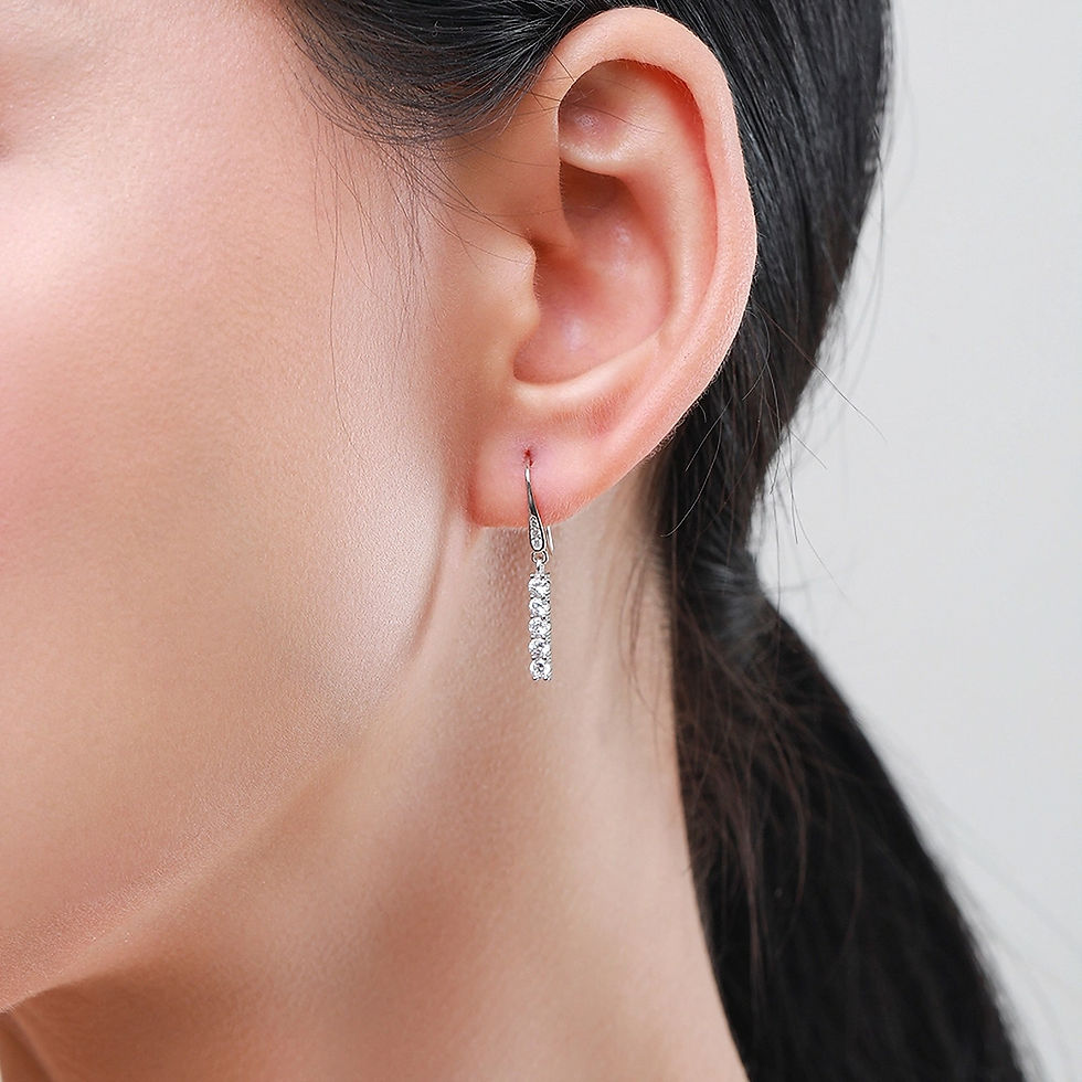 Thumbnail: CELINA SPARKLE LINE CZ (SILVER) DROP EARRINGS