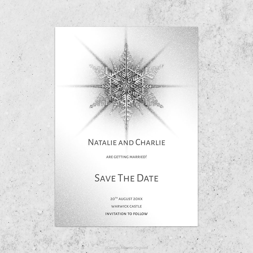 EVOKE SILVER SNOWFLAKE WINTER DIAMANTE WEDDING SAVE THE DATE