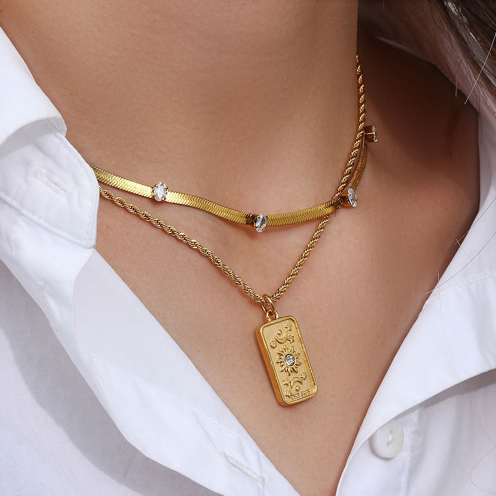 Thumbnail: ROSELLE THE STARS, THE SUN & THE LOVERS TAROT CARD (18K GOLD) NECKLACE