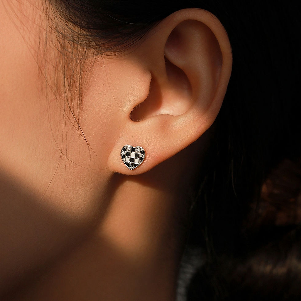 Thumbnail: CELINA HEART CHECK CZ (SILVER) STUD EARRINGS