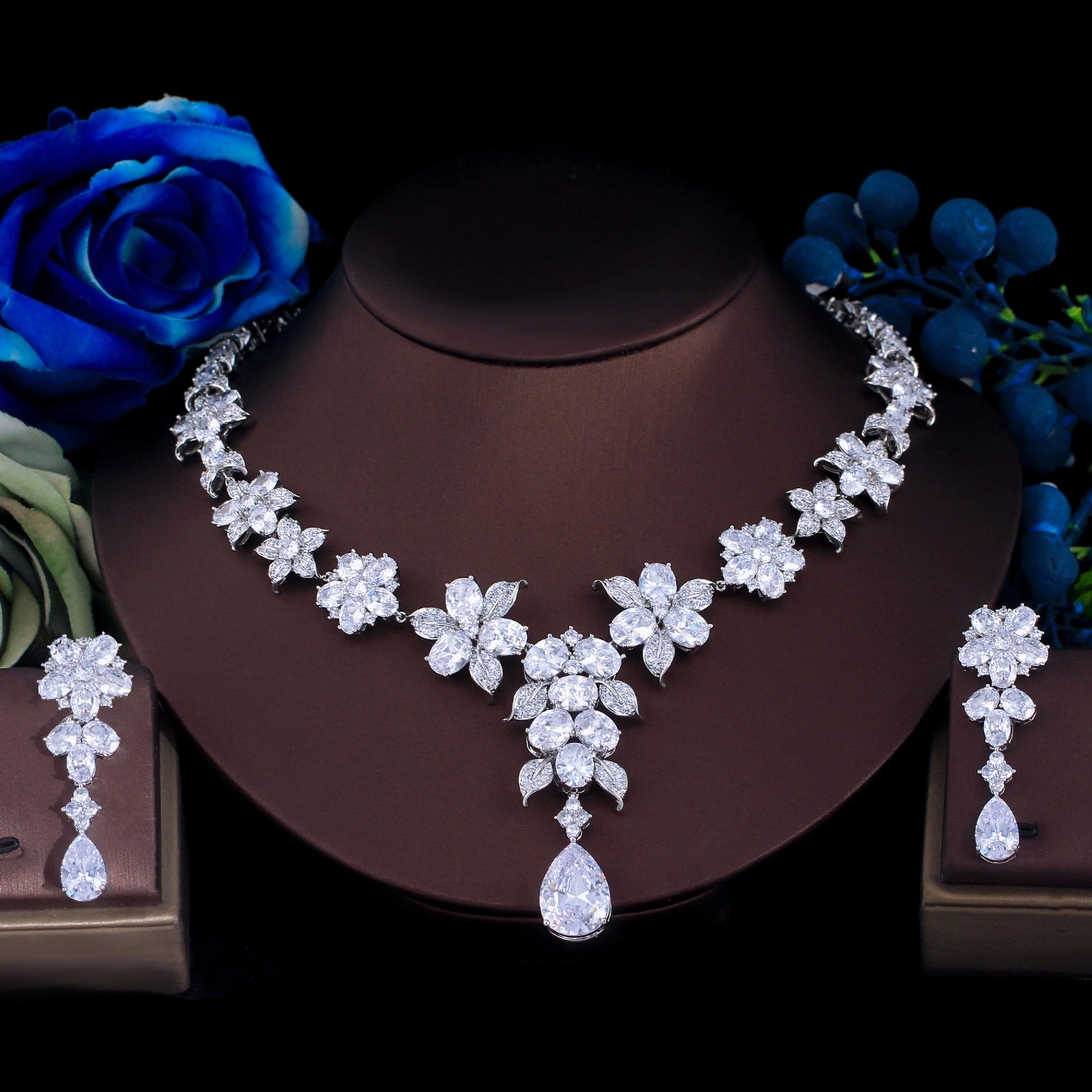 AMBERELLE FLORENCE CZ (SILVER) 2 PIECE BRIDAL JEWELLERY SET