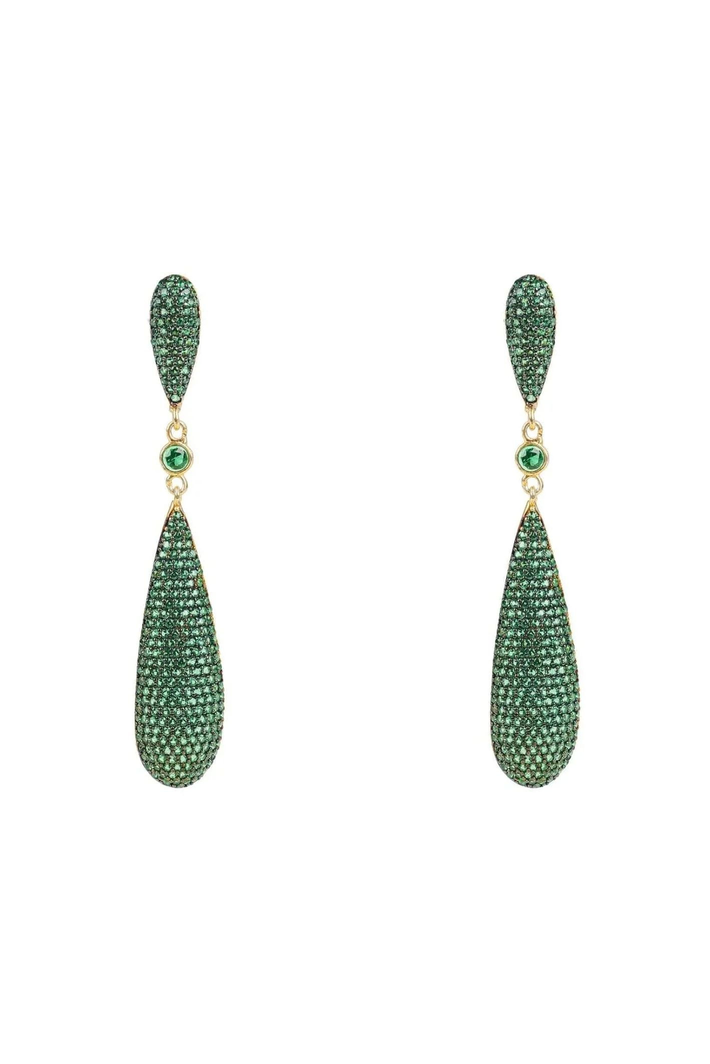 LATELITA LONG EMERALD GREEN CZ (GOLD) DROP EARRINGS