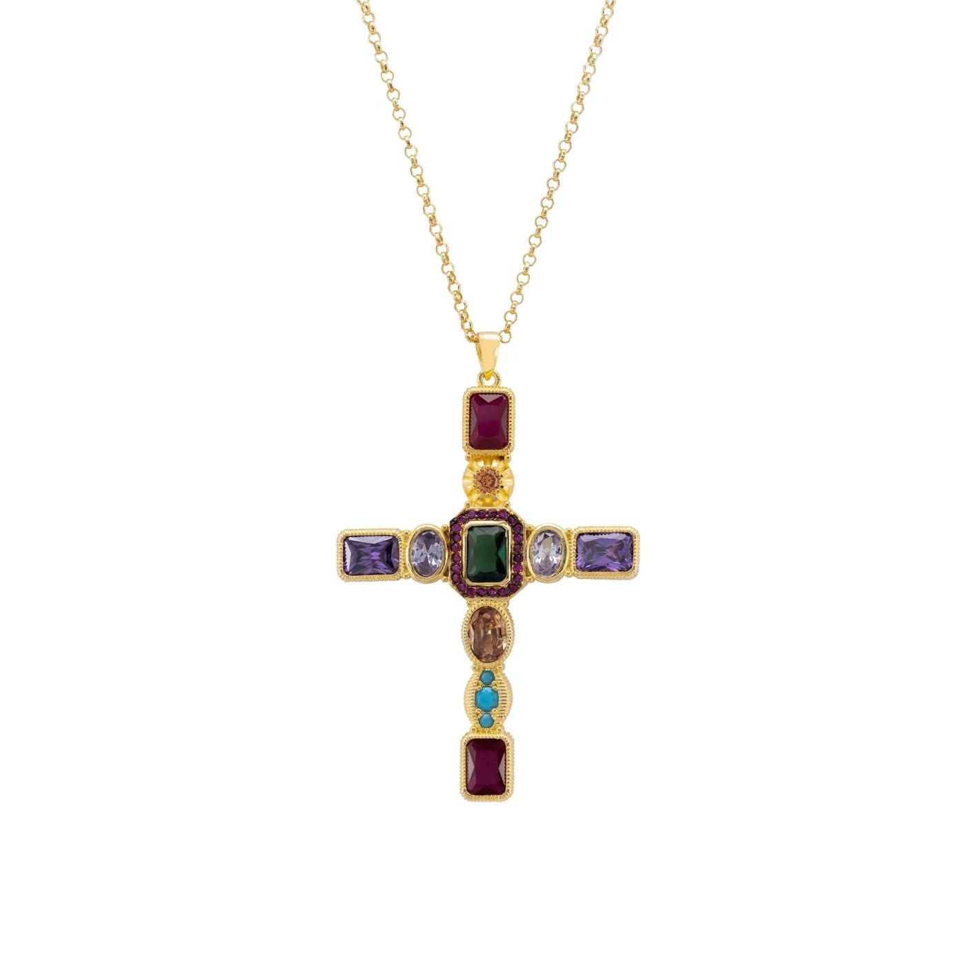 LATELITA MARIA EXTRA LARGE GEMSTONE FASHION CROSS (GOLD) PENDANT NECKLACE