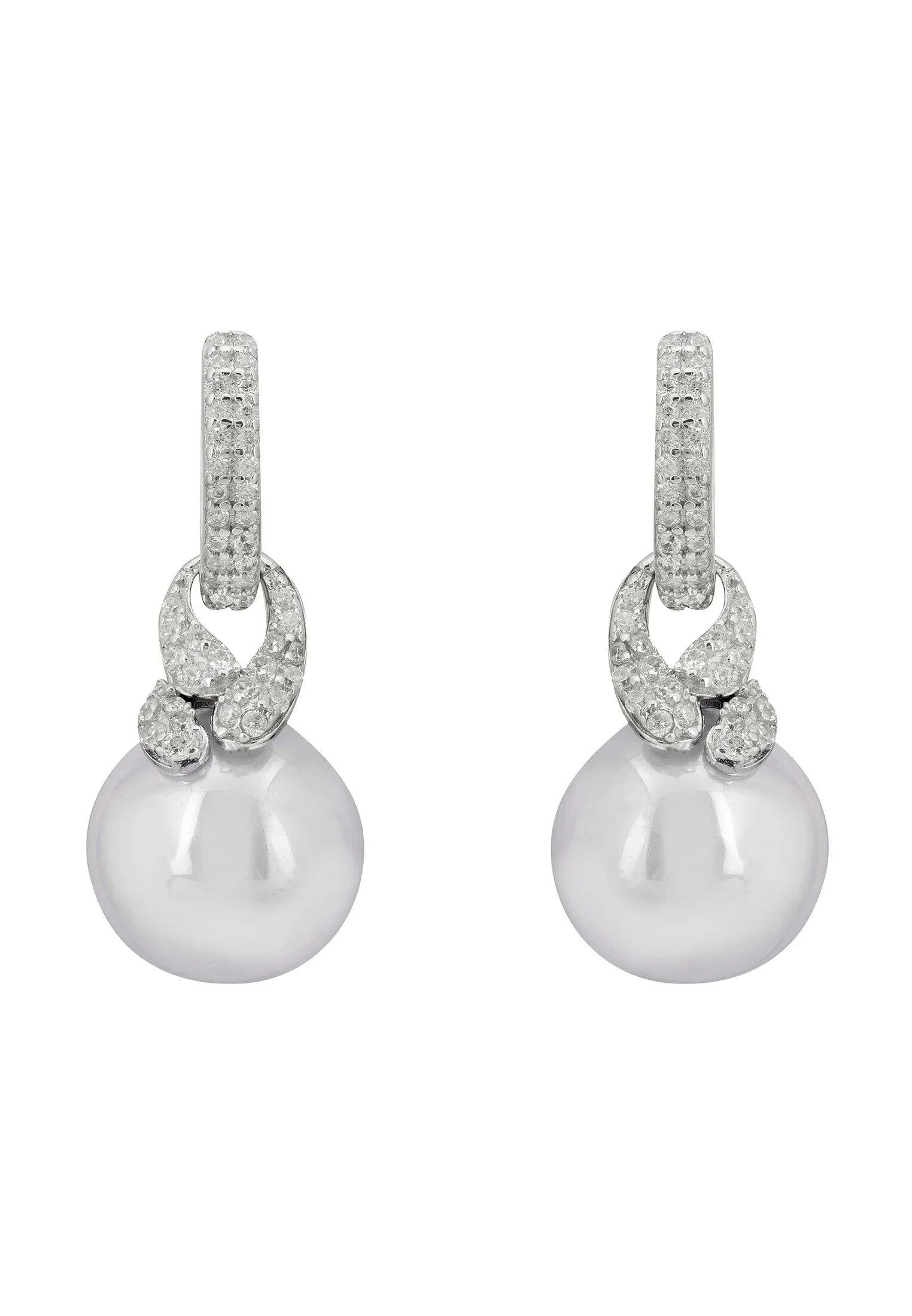 LATELITA TIE THE KNOT GREY PEARL CZ (SILVER) HOOP DROP EARRINGS