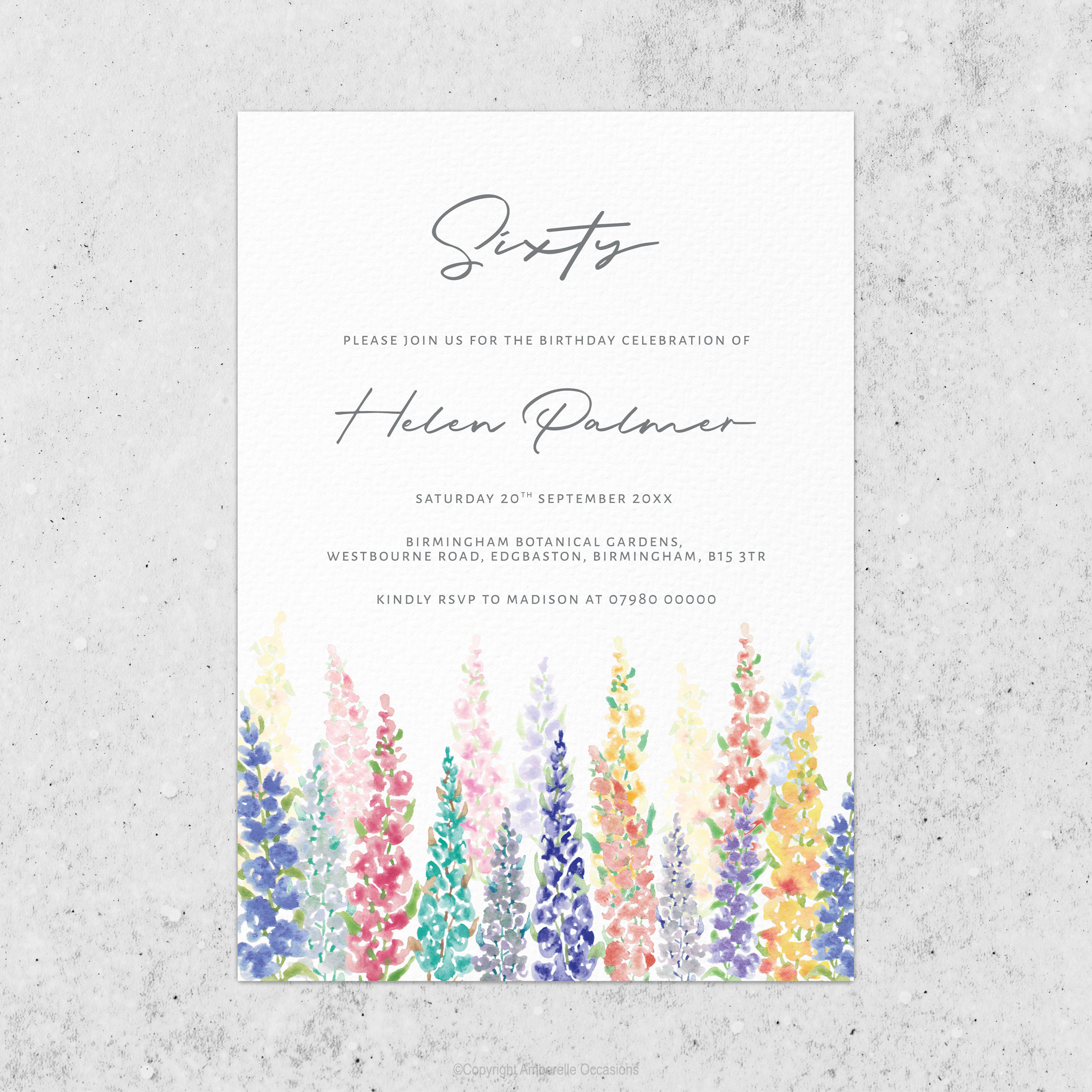 Evoke Lupin Floral Birthday Invitation