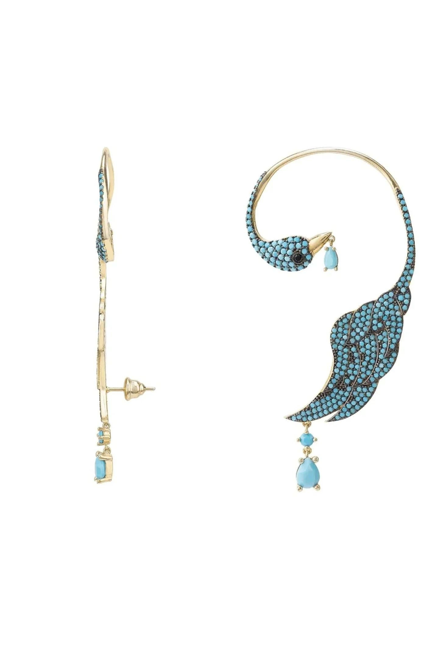LATELITA LEFT BIRD OF PARADISE TURQUOISE CZ (GOLD) EAR CLIMBER