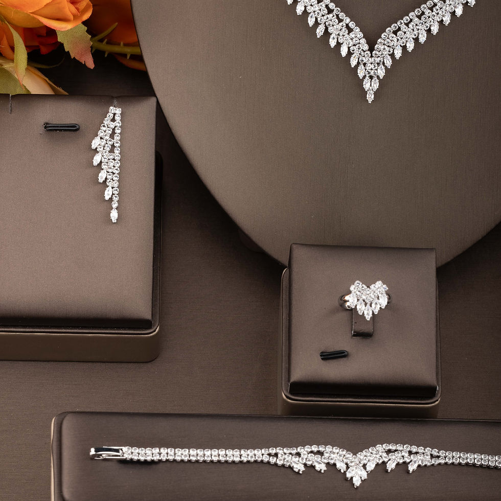 Thumbnail: AMBERELLE OPHELIA CZ (SILVER) 4 PIECE BRIDAL JEWELLERY SET