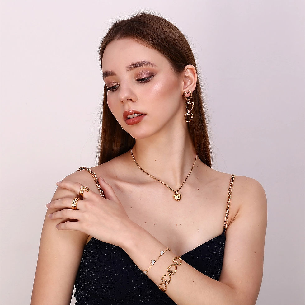 Thumbnail: Roselle Heart Star CZ (SS, 18K G) Necklace