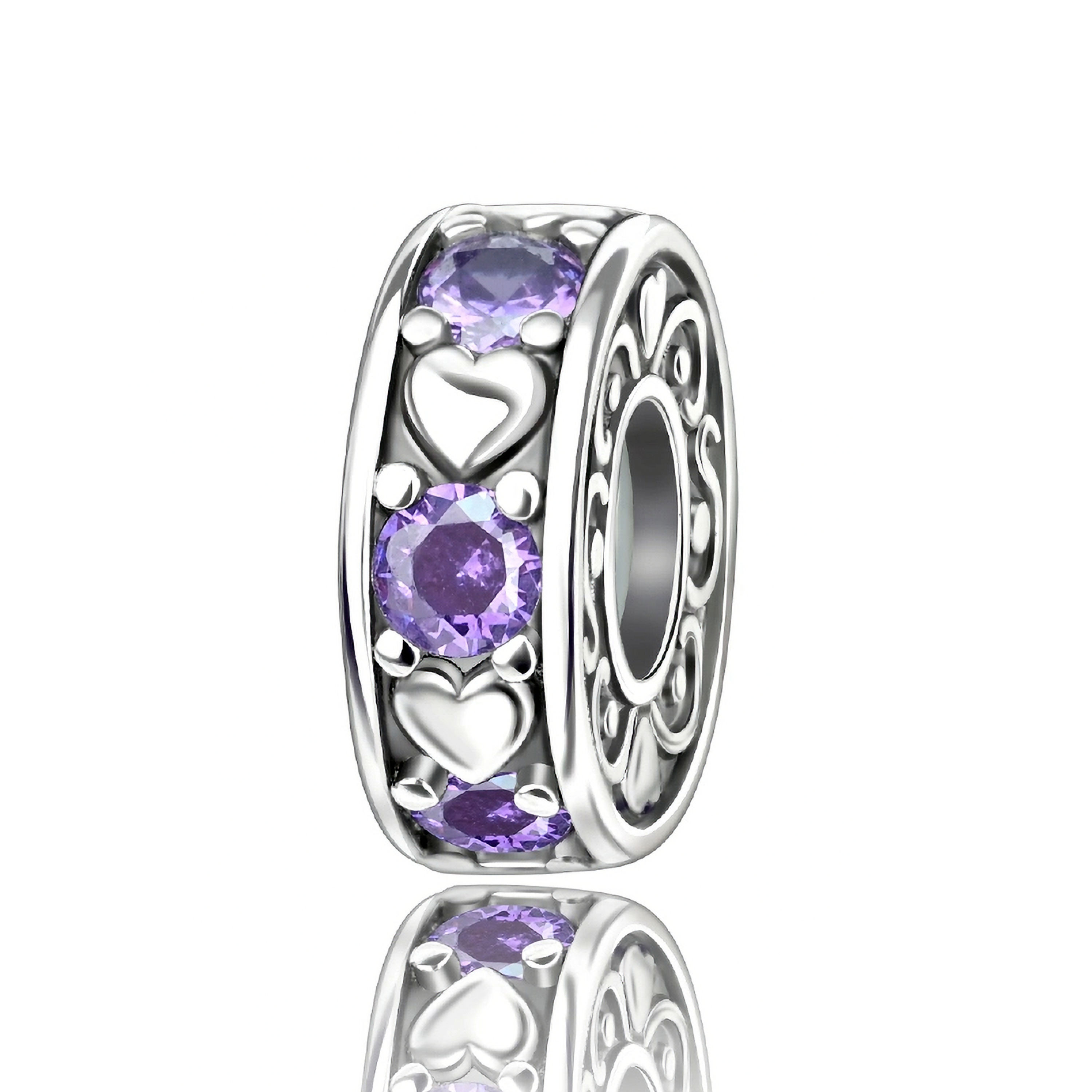 HARMONY HEARTS & PURPLE CZ (SILVER) SPACER