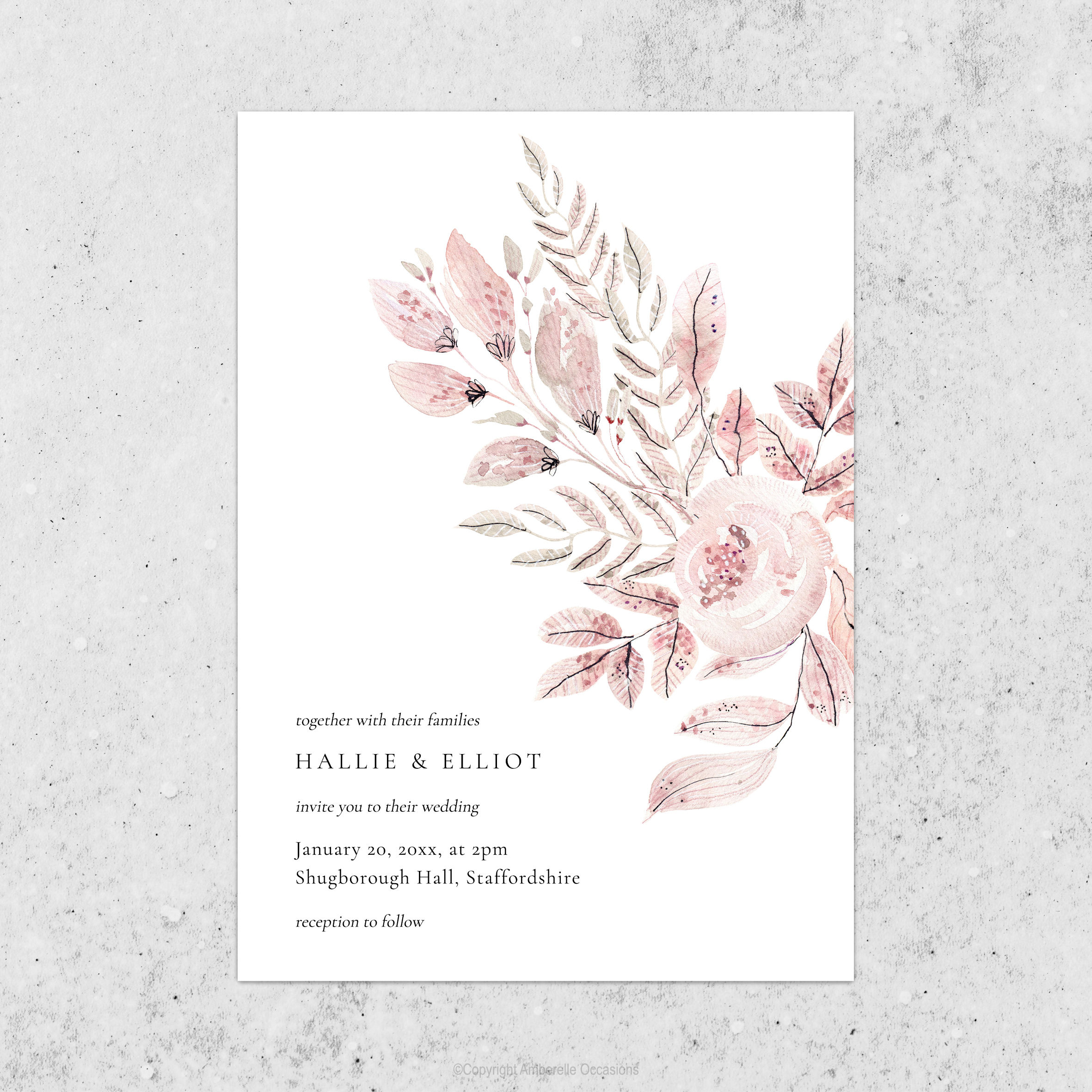 Evoke Nude Pink Floral Wedding Invitation