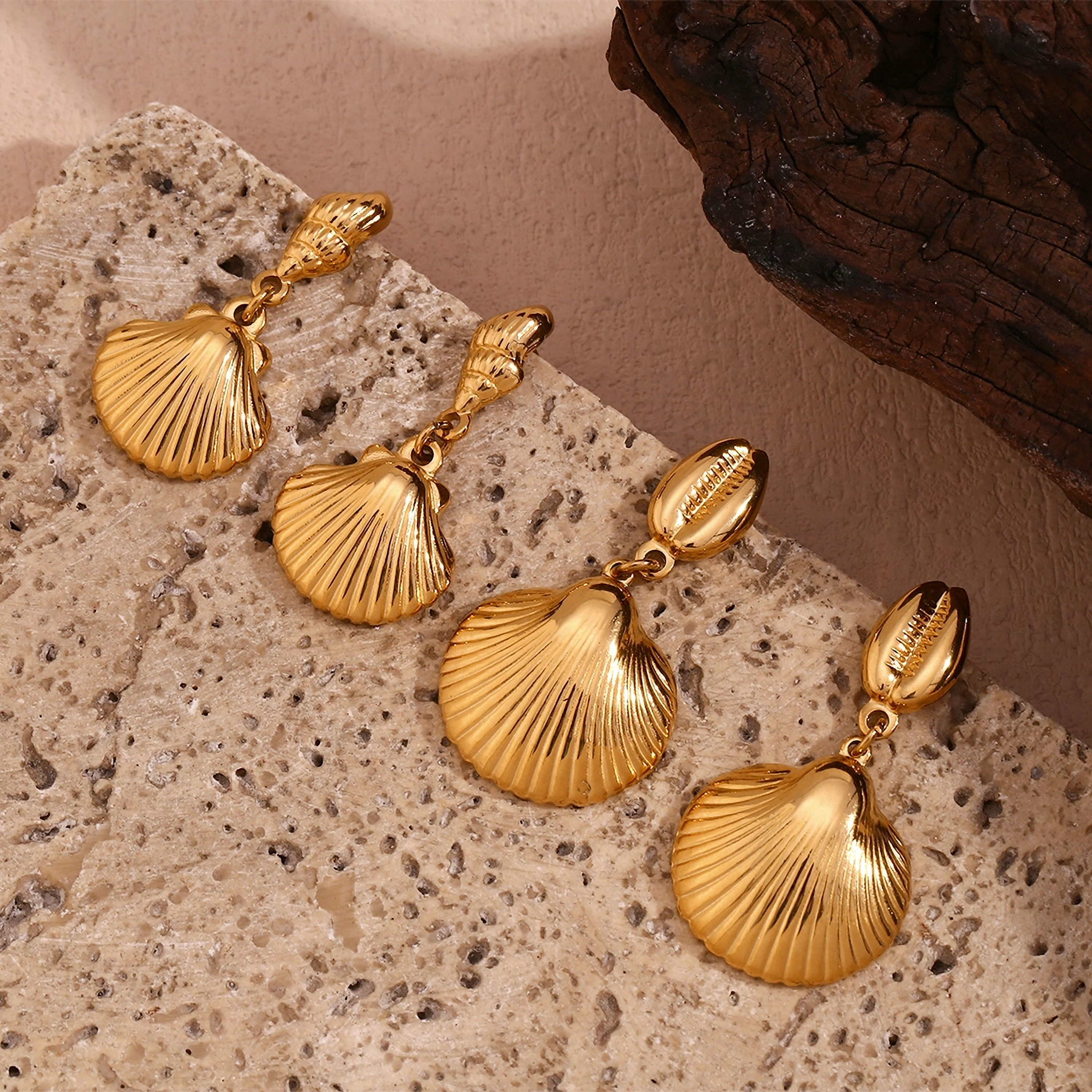 ROSELLE CONCH SHELL LARGE OR SMALL SCALLOP (18K GOLD) DROP EARRINGS