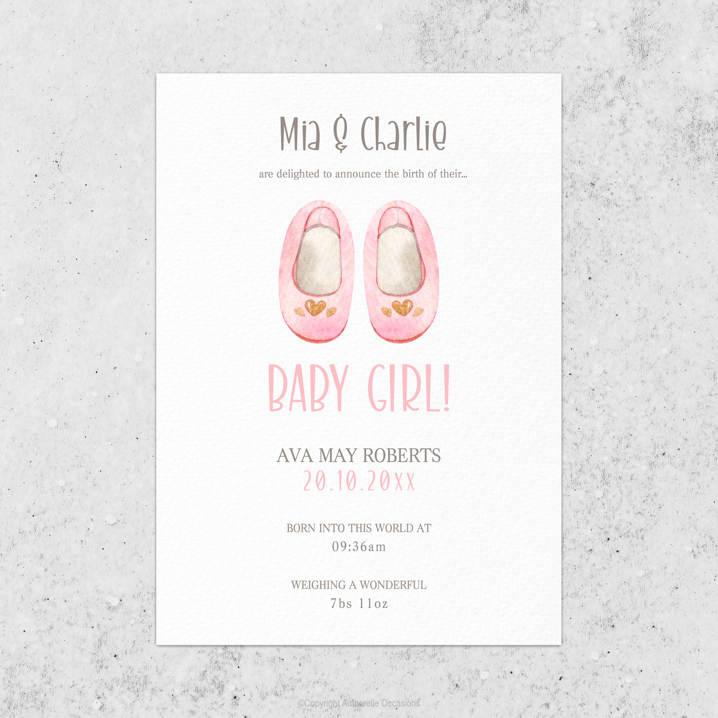 Evoke Pink Baby Shoes Baby Announcement Card
