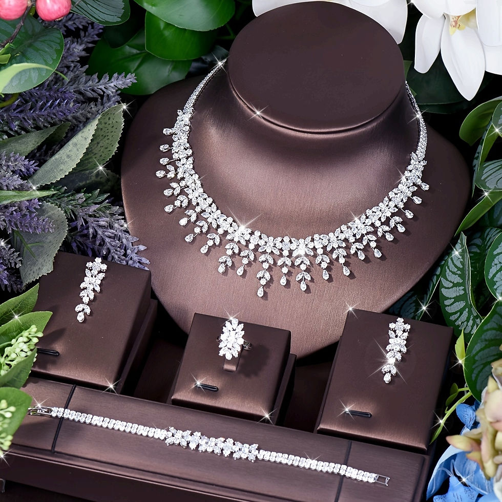 Thumbnail: AMBERELLE VALENTINA CZ (WHITE GOLD) 4 PIECE BRIDAL JEWELLERY SET