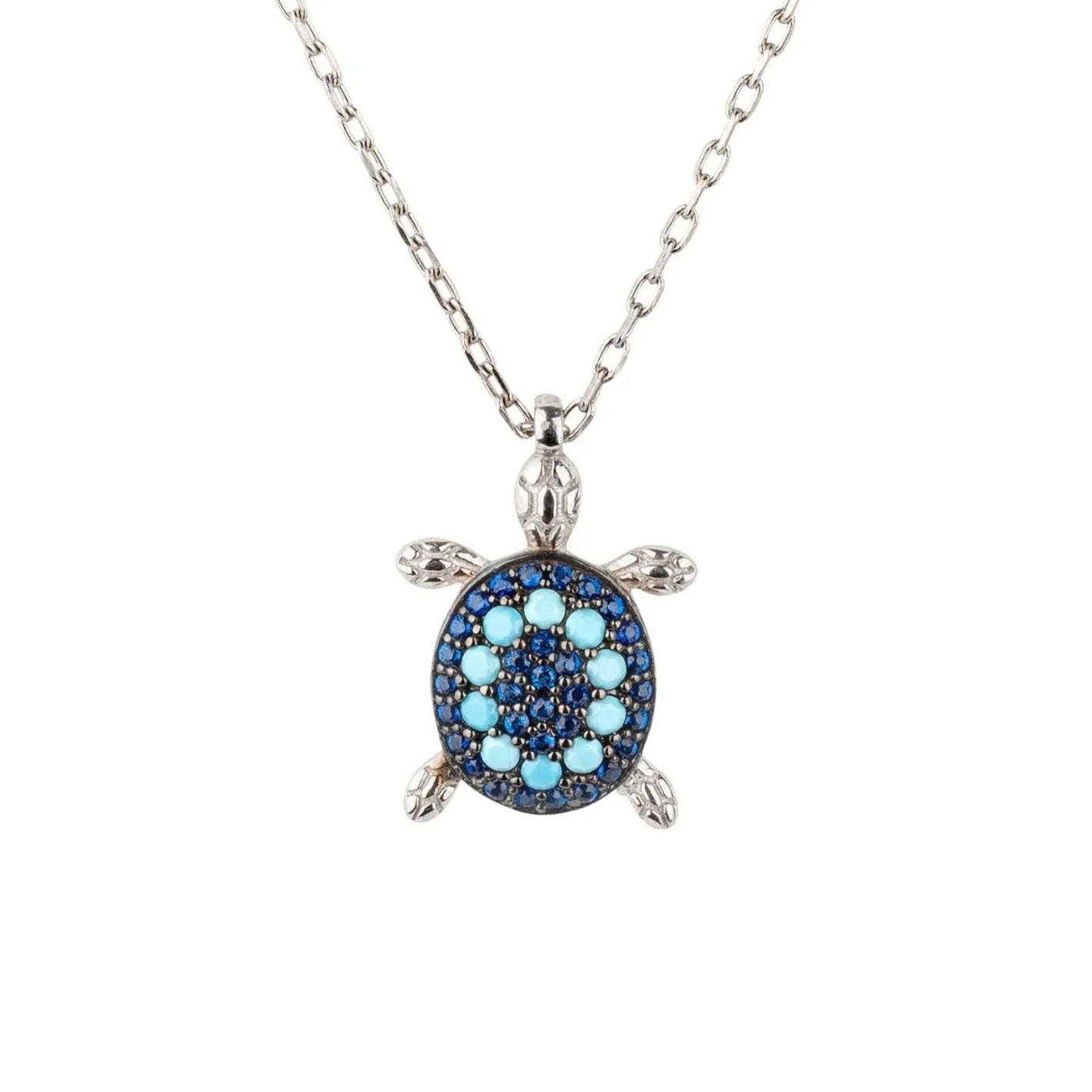 LATELITA TURTLE TURQUOISE BLUE CZ (SILVER) PENDANT NECKLACE