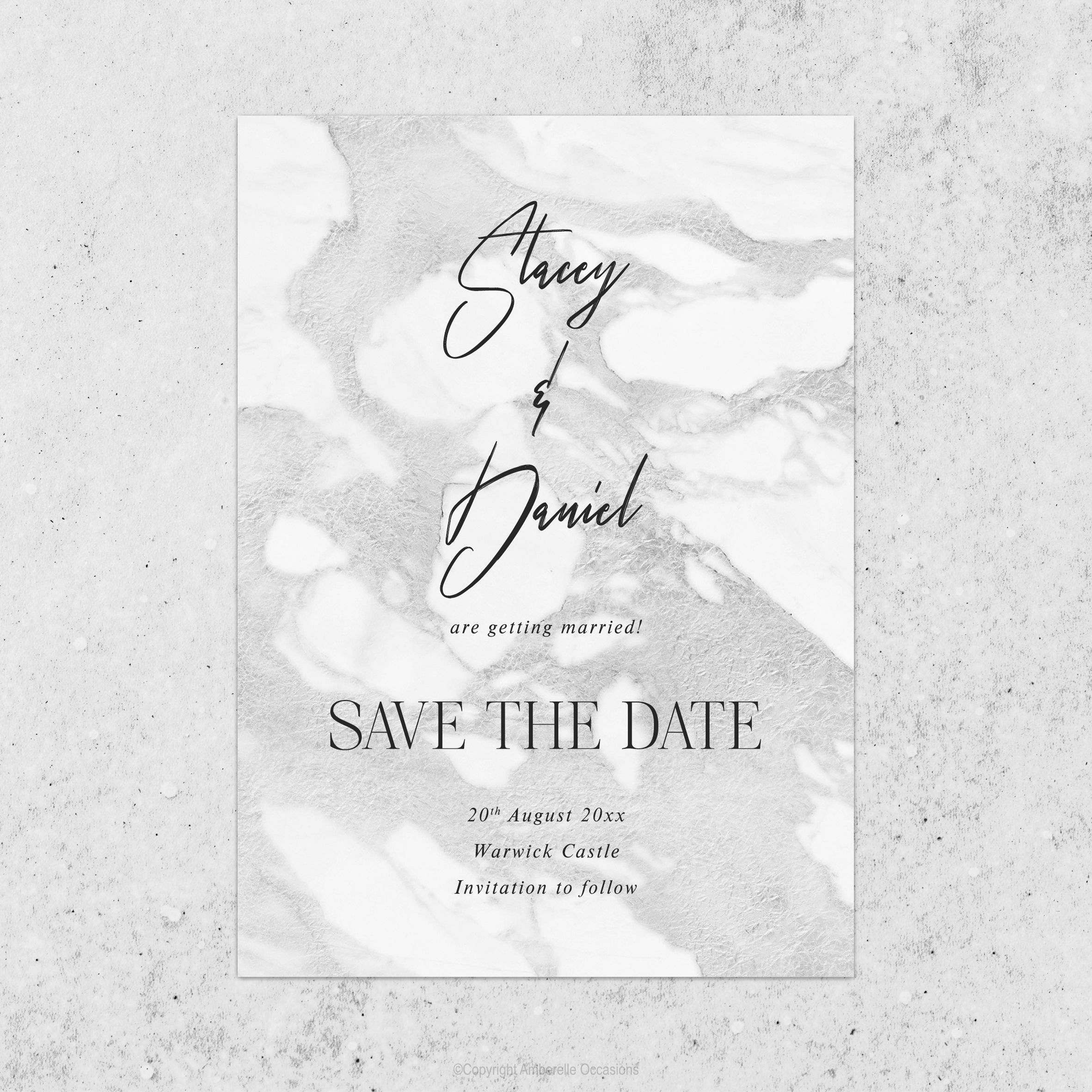 Evoke Grey Marble Wedding Save The Date