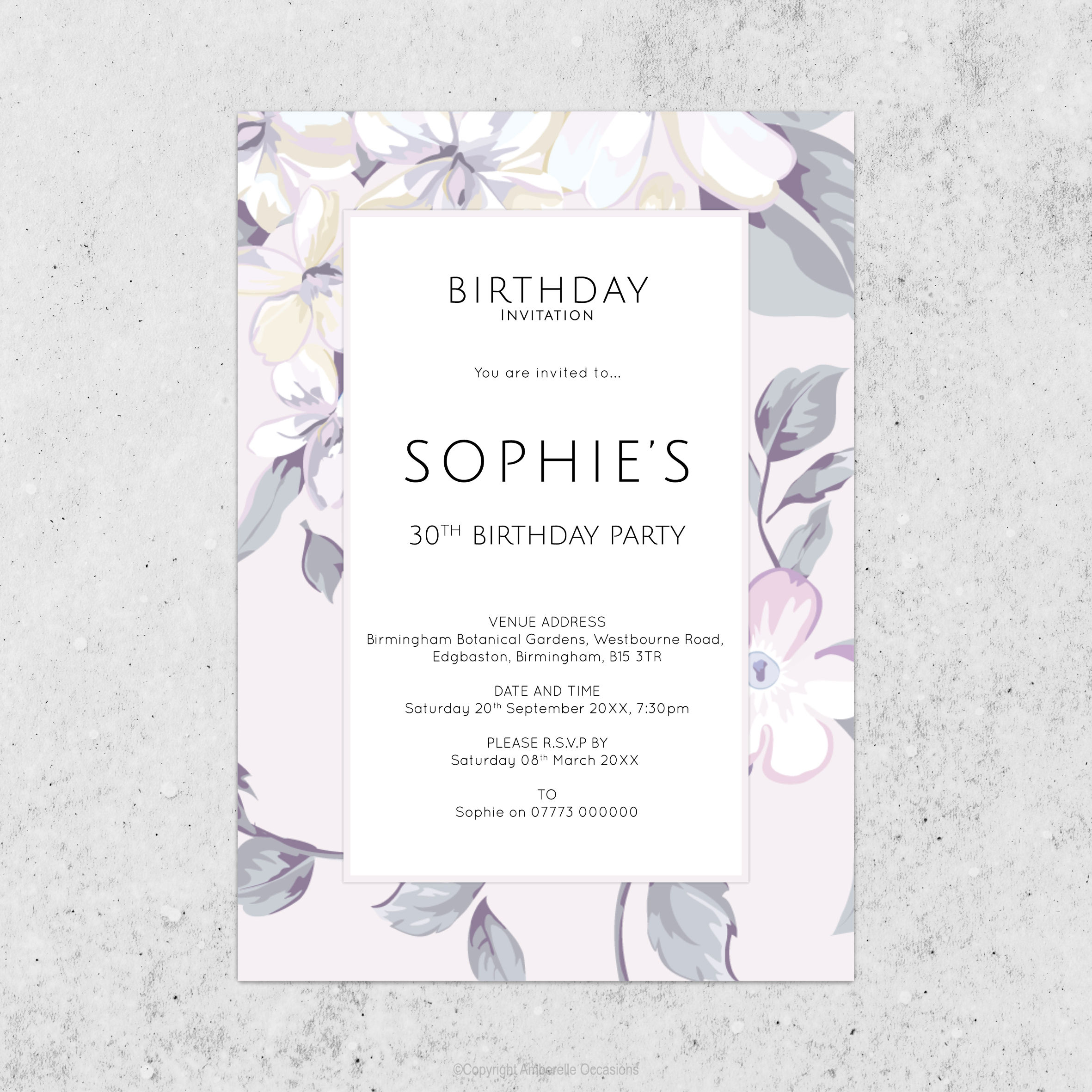 Evoke Lilac Floral Birthday Invitation