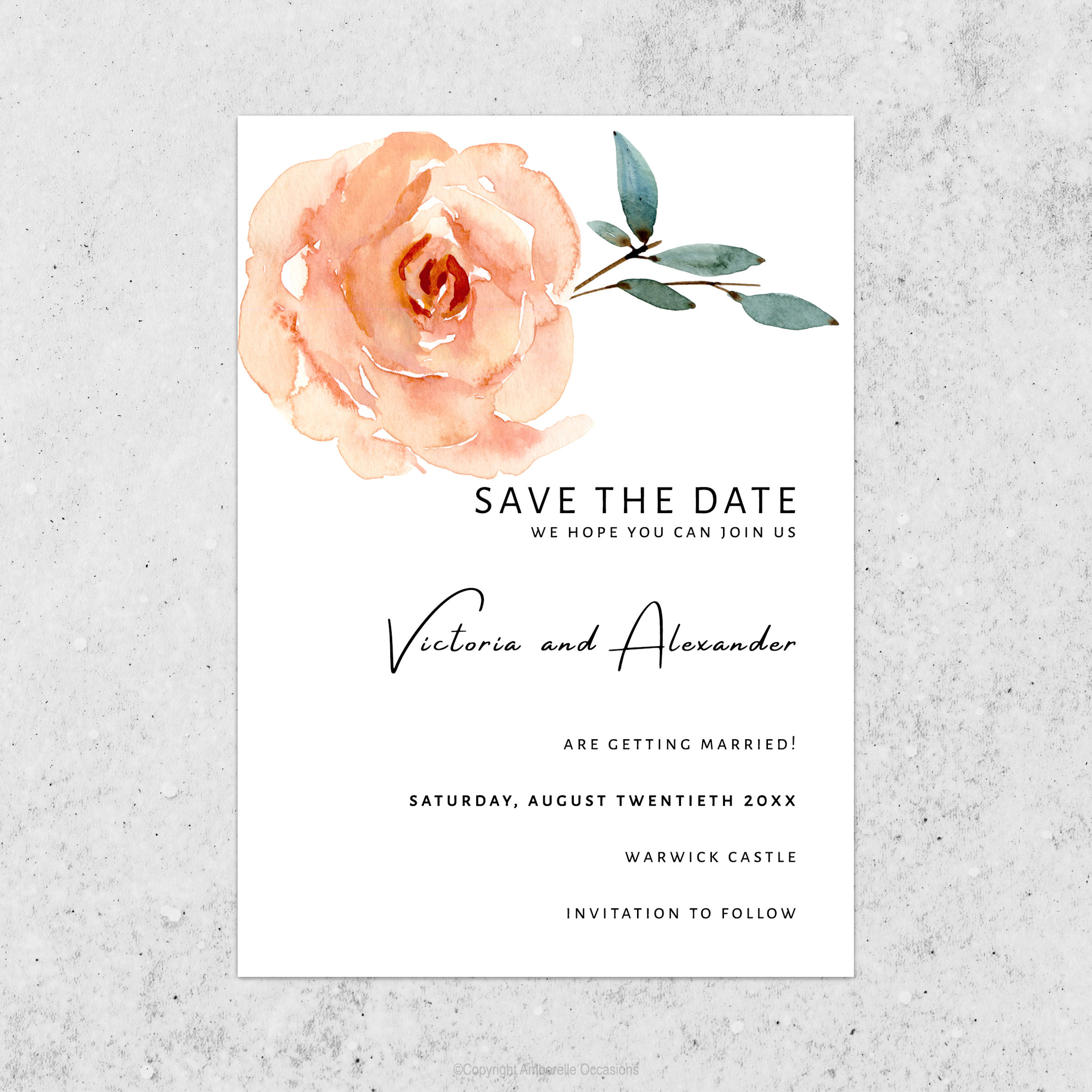 Evoke Peach Floral Wedding Save The Date