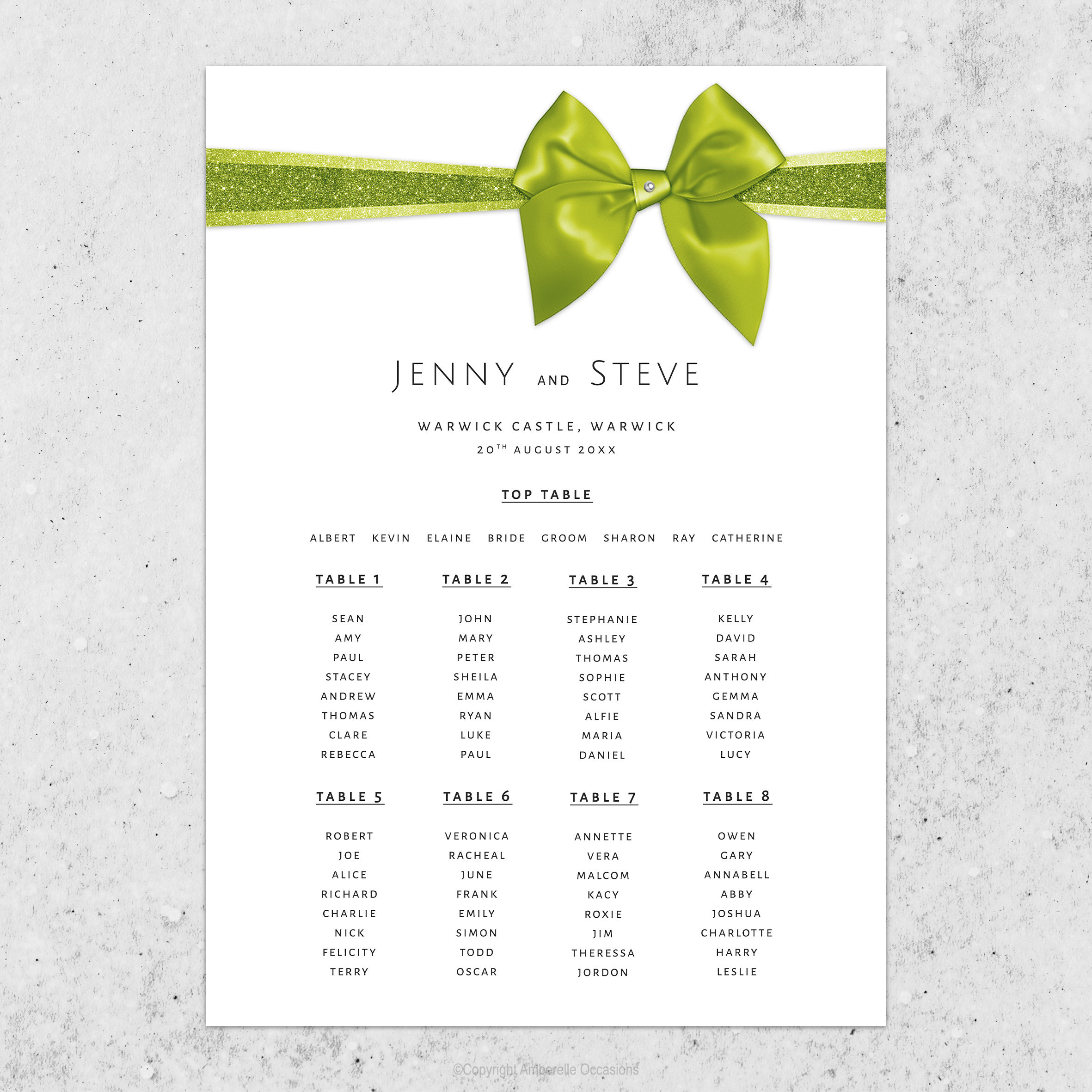 Evoke Satin Shimmer Bow Pearl Wedding Table Plan