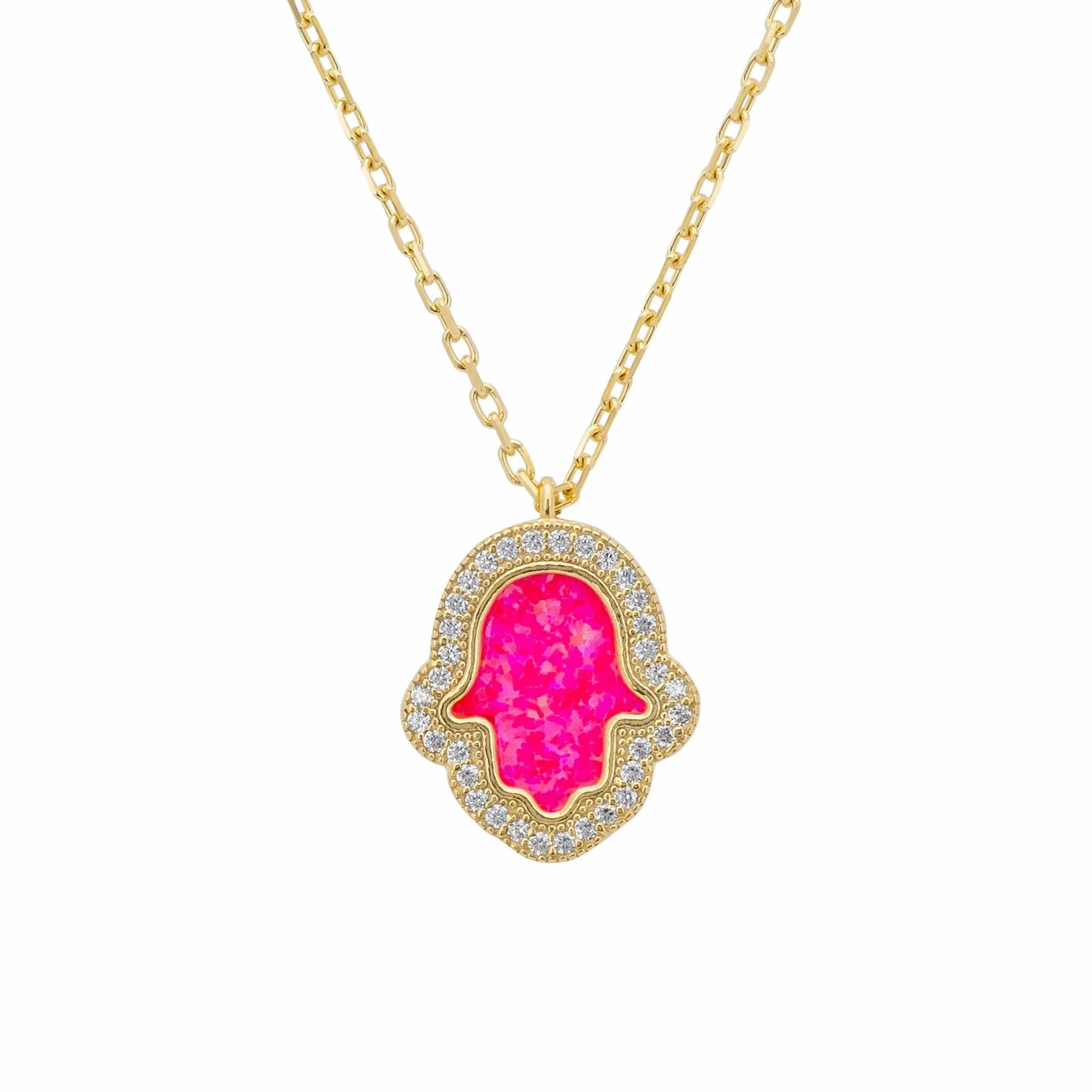 LATELITA HAMSA OPALITE PINK CZ (GOLD) PENDANT NECKLACE