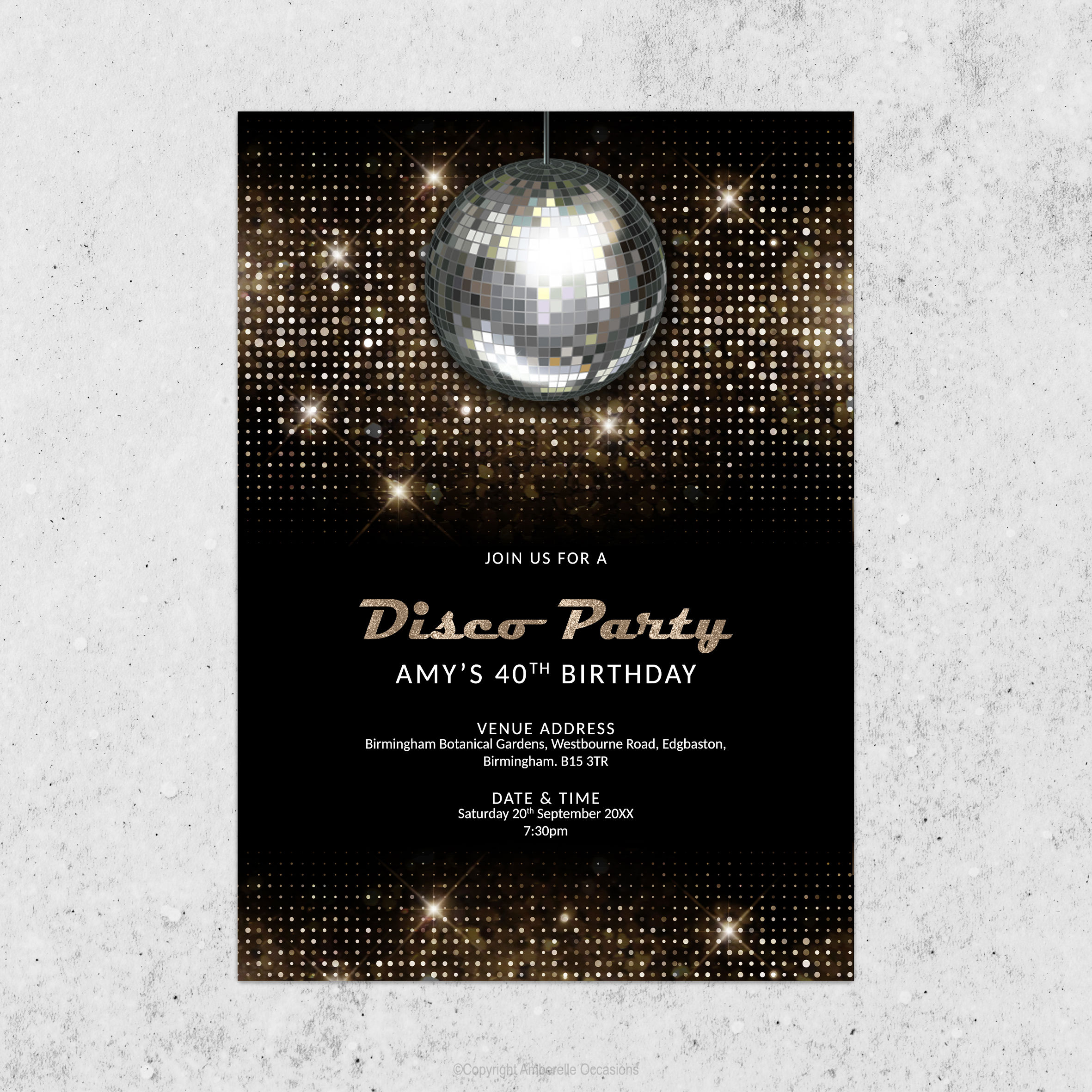 Evoke Glitter Disco Ball Birthday Invitation