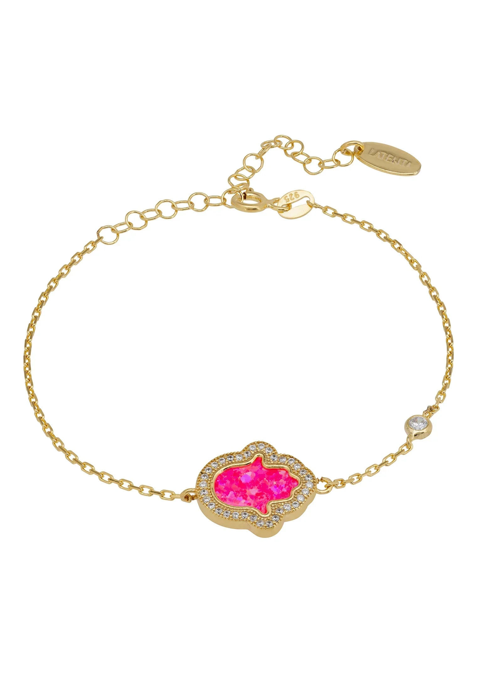 LATELITA HAMSA OPALITE PINK CZ (GOLD) BRACELET