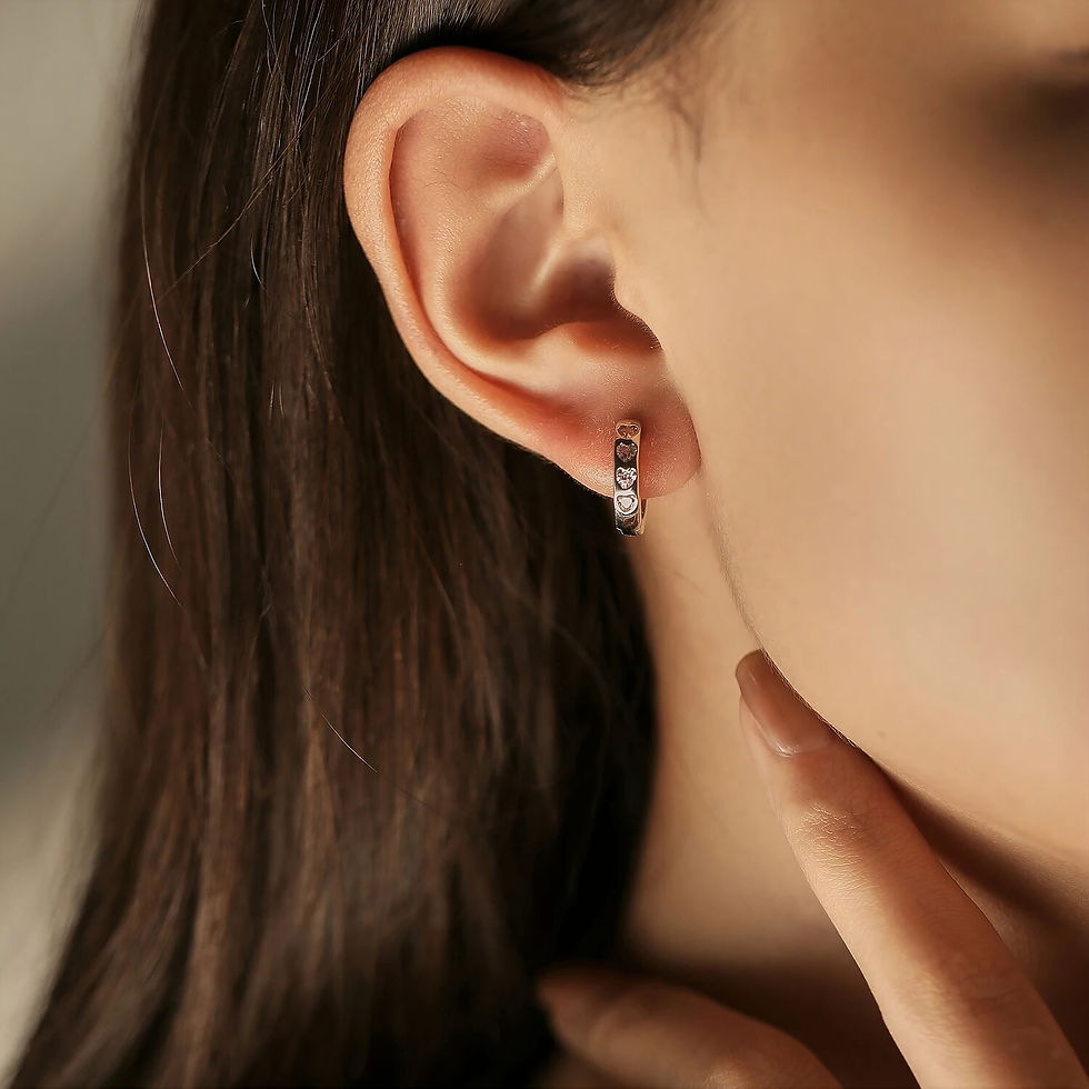 Thumbnail: Arielle Pink And Green Hearts CZ (S) Hoop Earrings