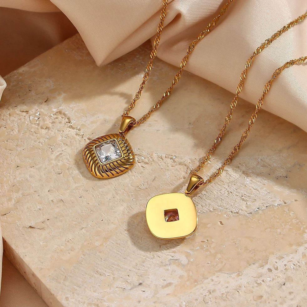 Thumbnail: ROSELLE SQUARE TEXTURED DIAMOND CZ (18K GOLD) NECKLACE
