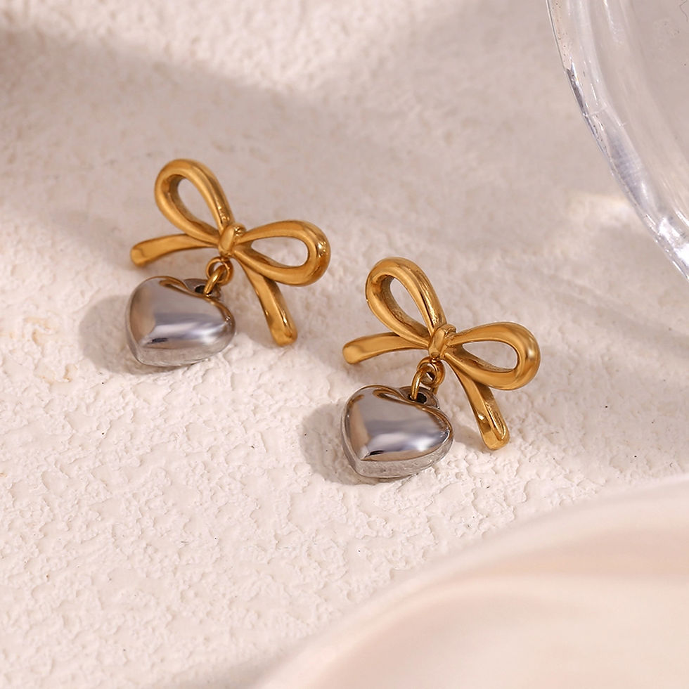 Thumbnail: ROSELLE BOW HEART (SILVER, 18K GOLD) DROP EARRINGS
