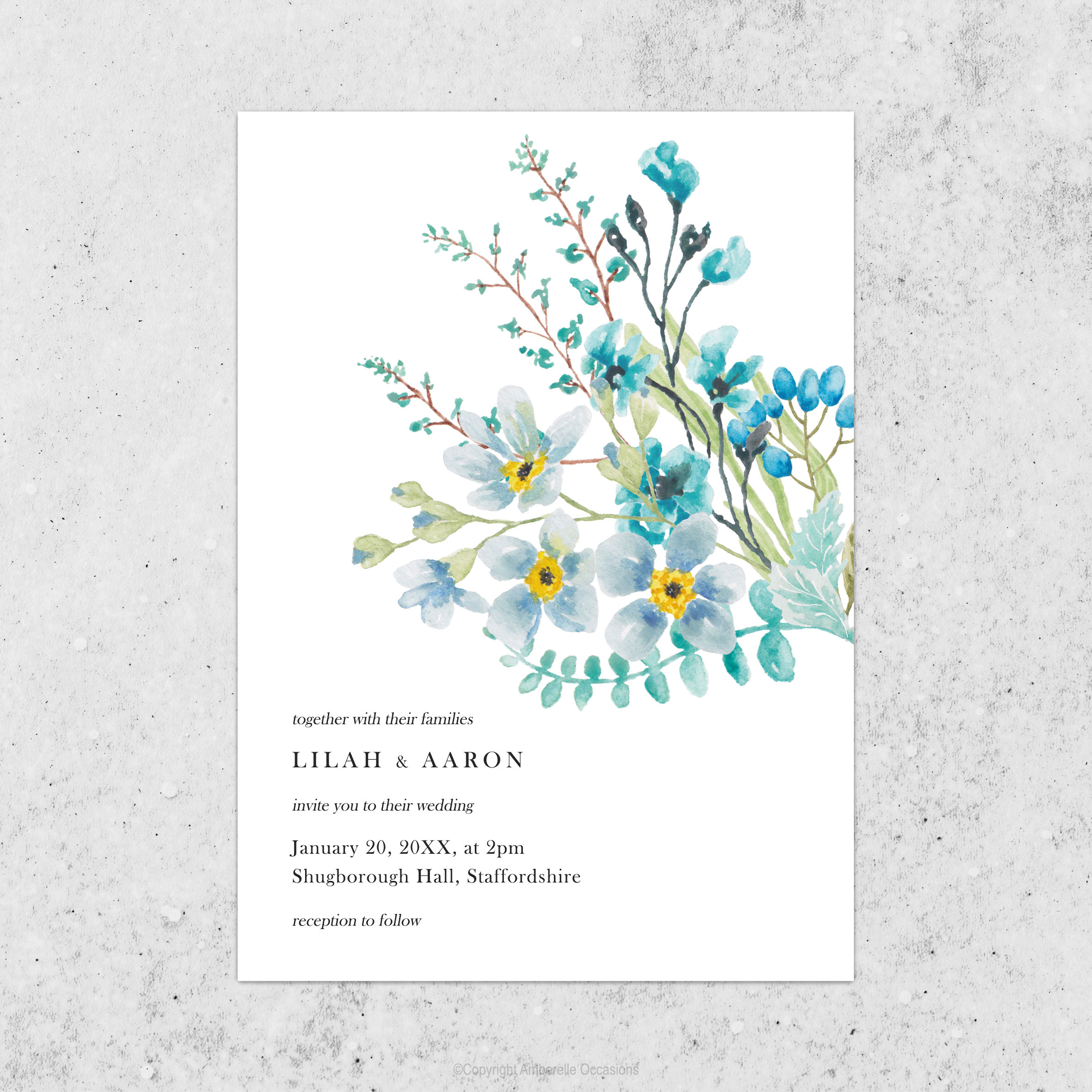 Evoke Turquoise Floral Wedding Invitation