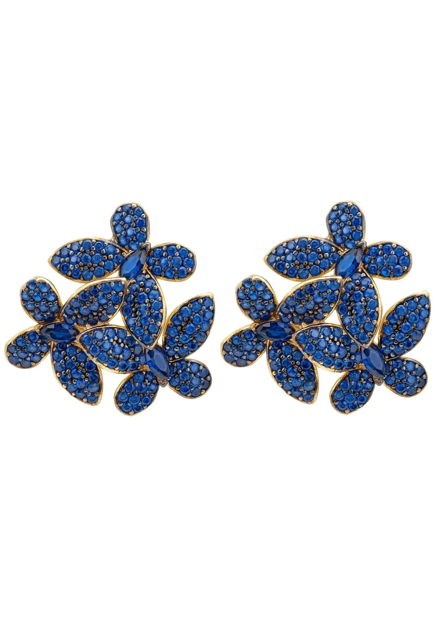 LATELITA FLOWERS LARGE SAPPHIRE BLUE CZ (GOLD) STUD EARRINGS