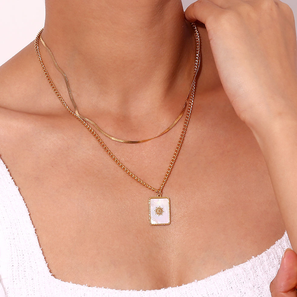 Thumbnail: Roselle Mother-Of-Pearl Star Double Chain (18K G) Necklace