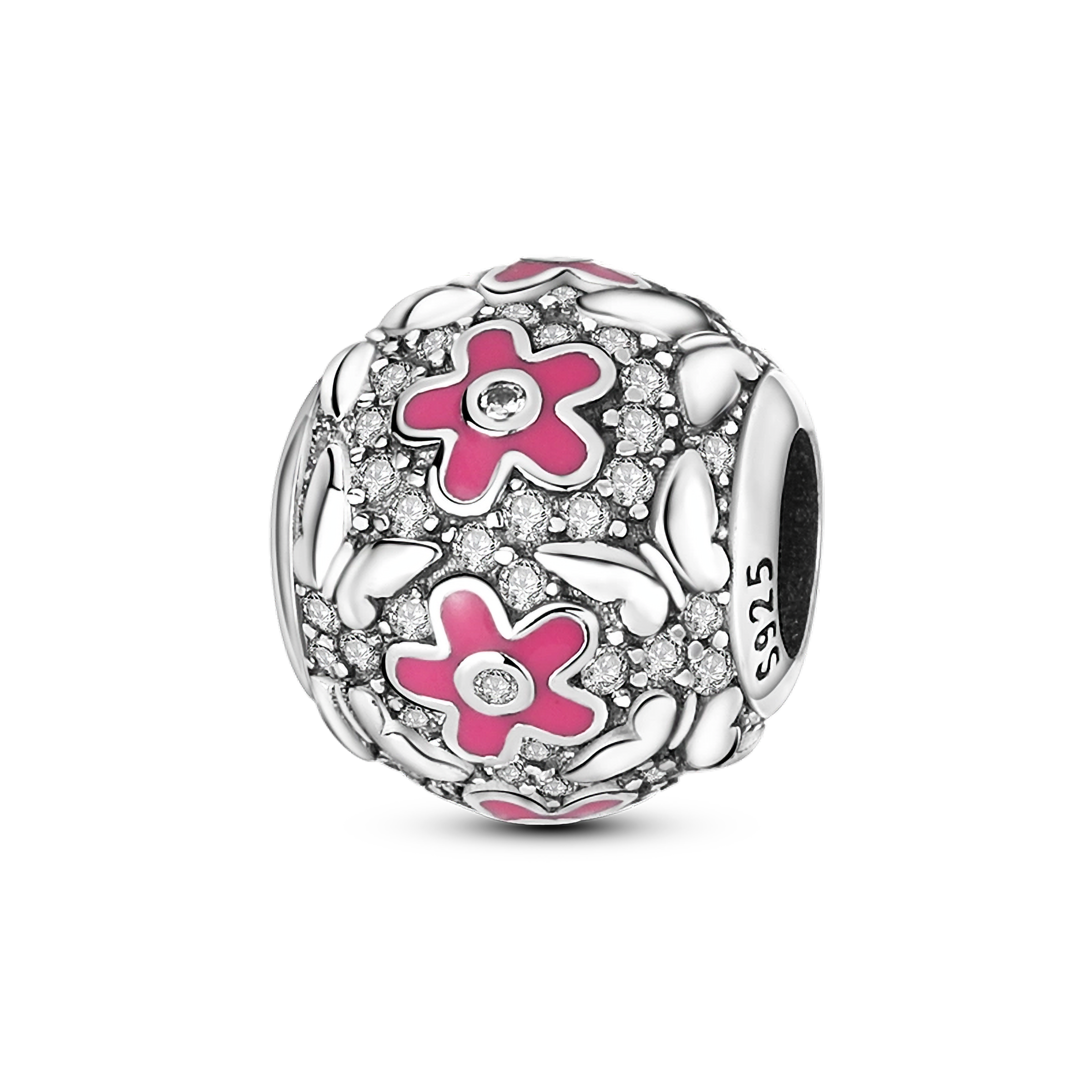 HARMONY SCATTERED BUTTERLFIES AND FLOWERS CZ (SILVER) BEAD