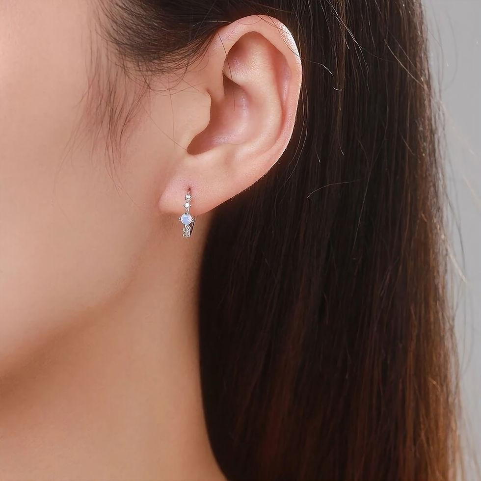 Thumbnail: ARIELLE BLUE OPAL CZ (SILVER, ROSE GOLD) HOOP EARRINGS
