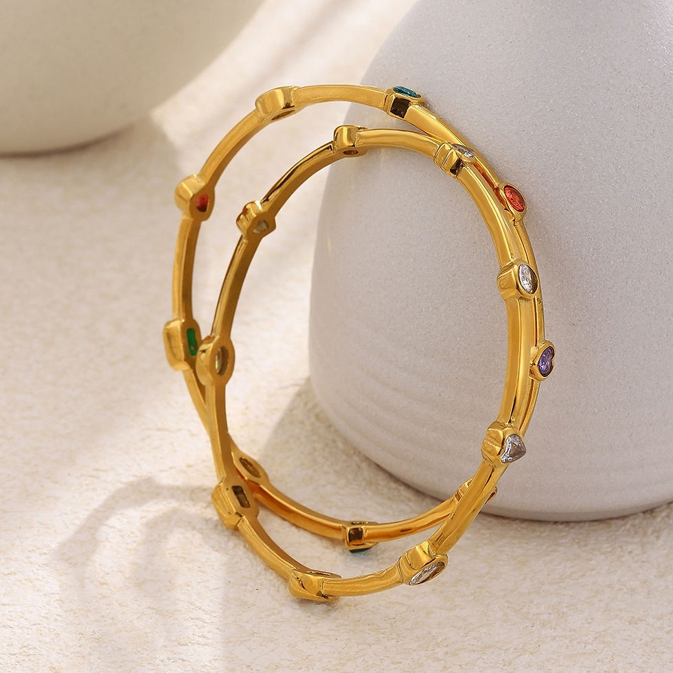 Thumbnail: Roselle Heart Of Shapes Multicolour Or Clear CZ (18K G) Bangle Bracelet