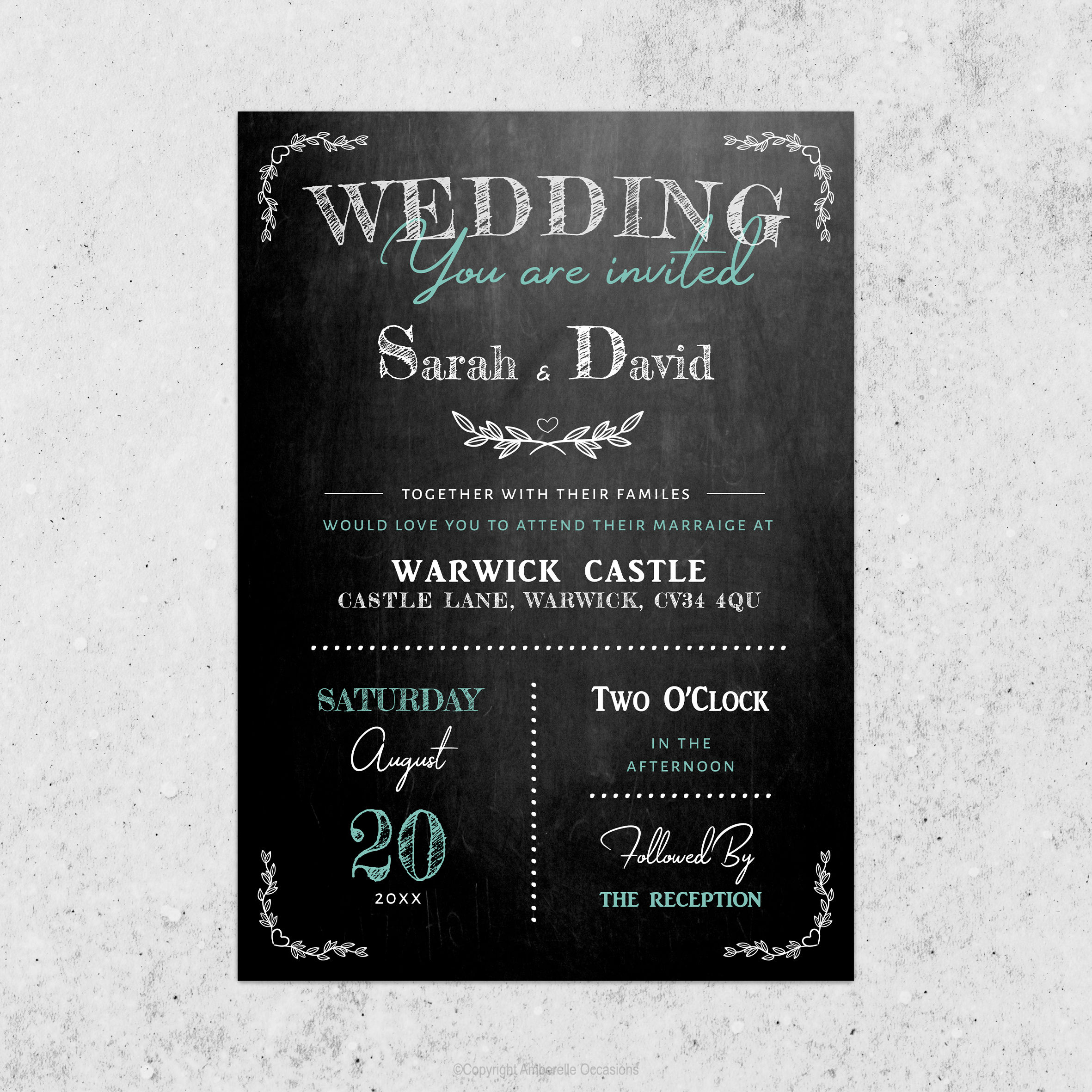 Evoke Chalkboard Bistro Wedding Invitation