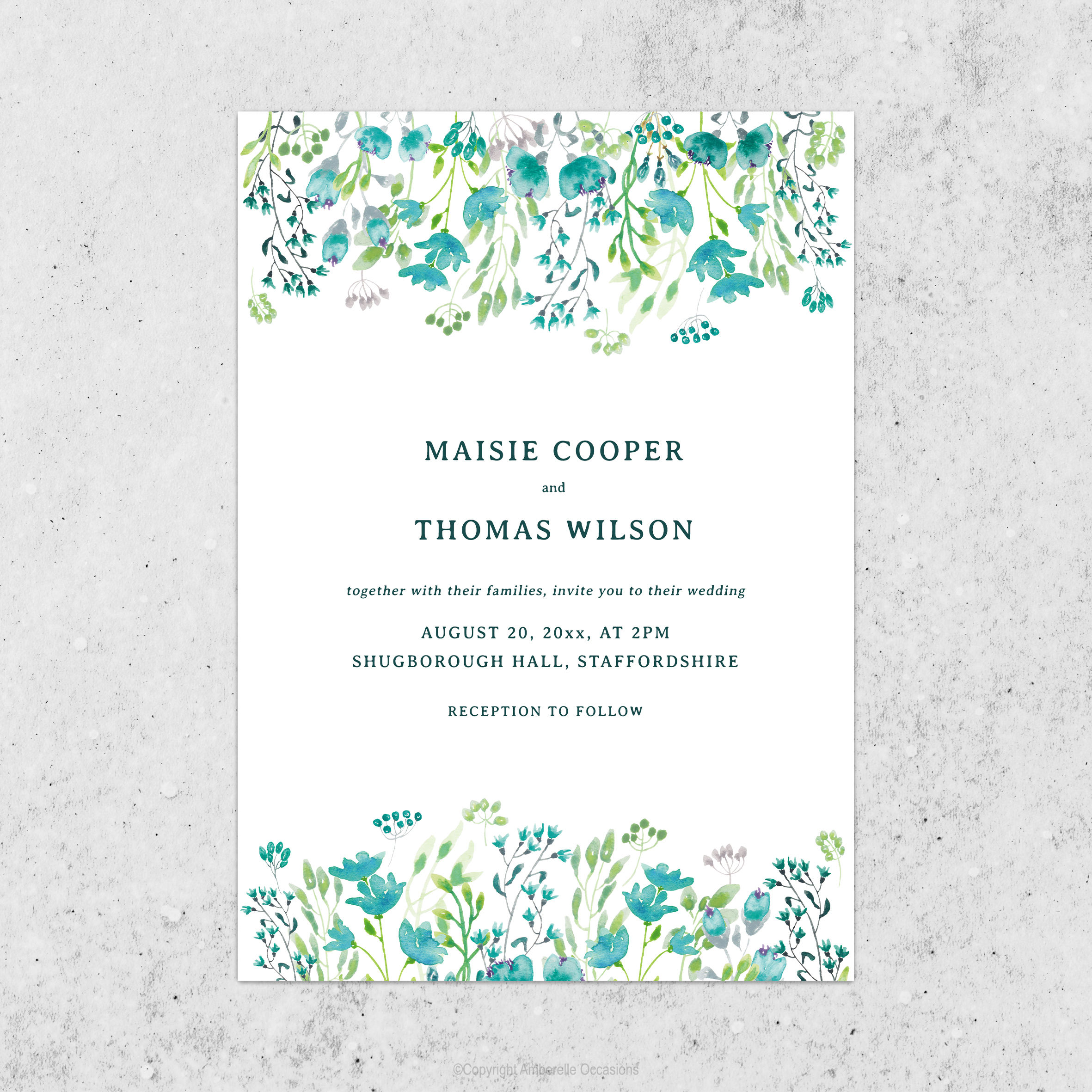 Evoke Turquoise Floral Framed Wedding Invitation