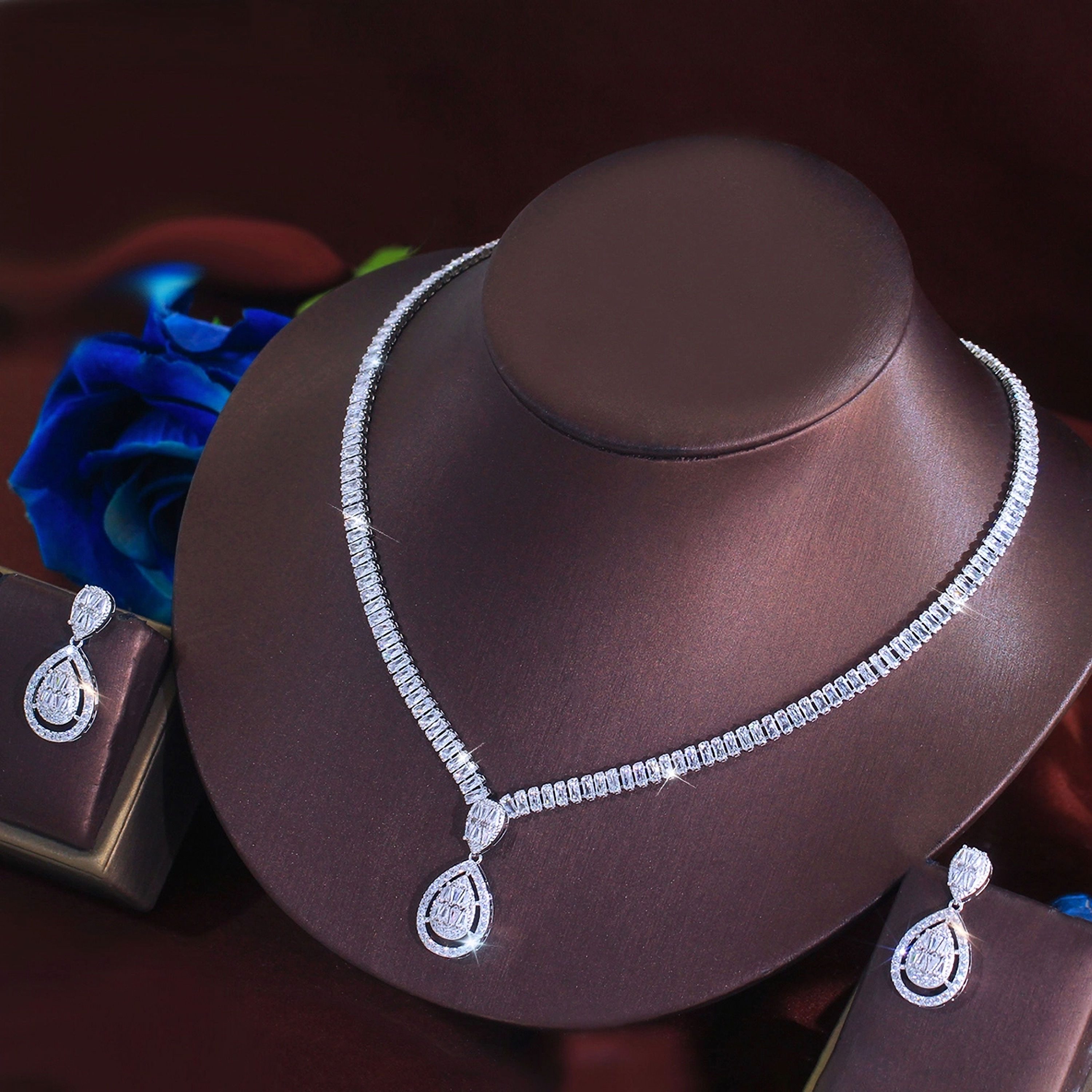 AMBERELLE ELIZABETH CZ (SILVER) 2 PIECE BRIDAL JEWELLERY SET