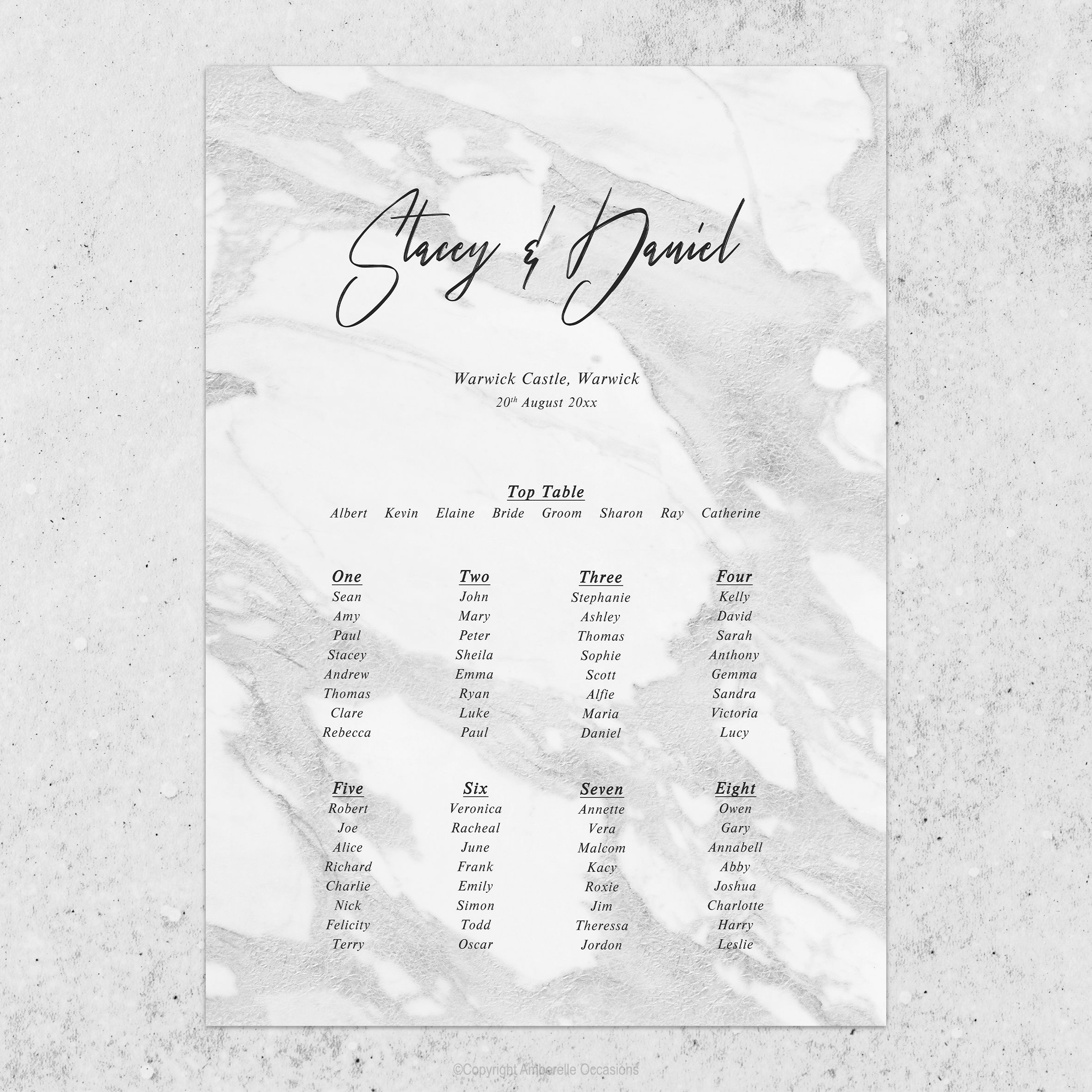 Evoke Grey Marble Wedding Table Plan